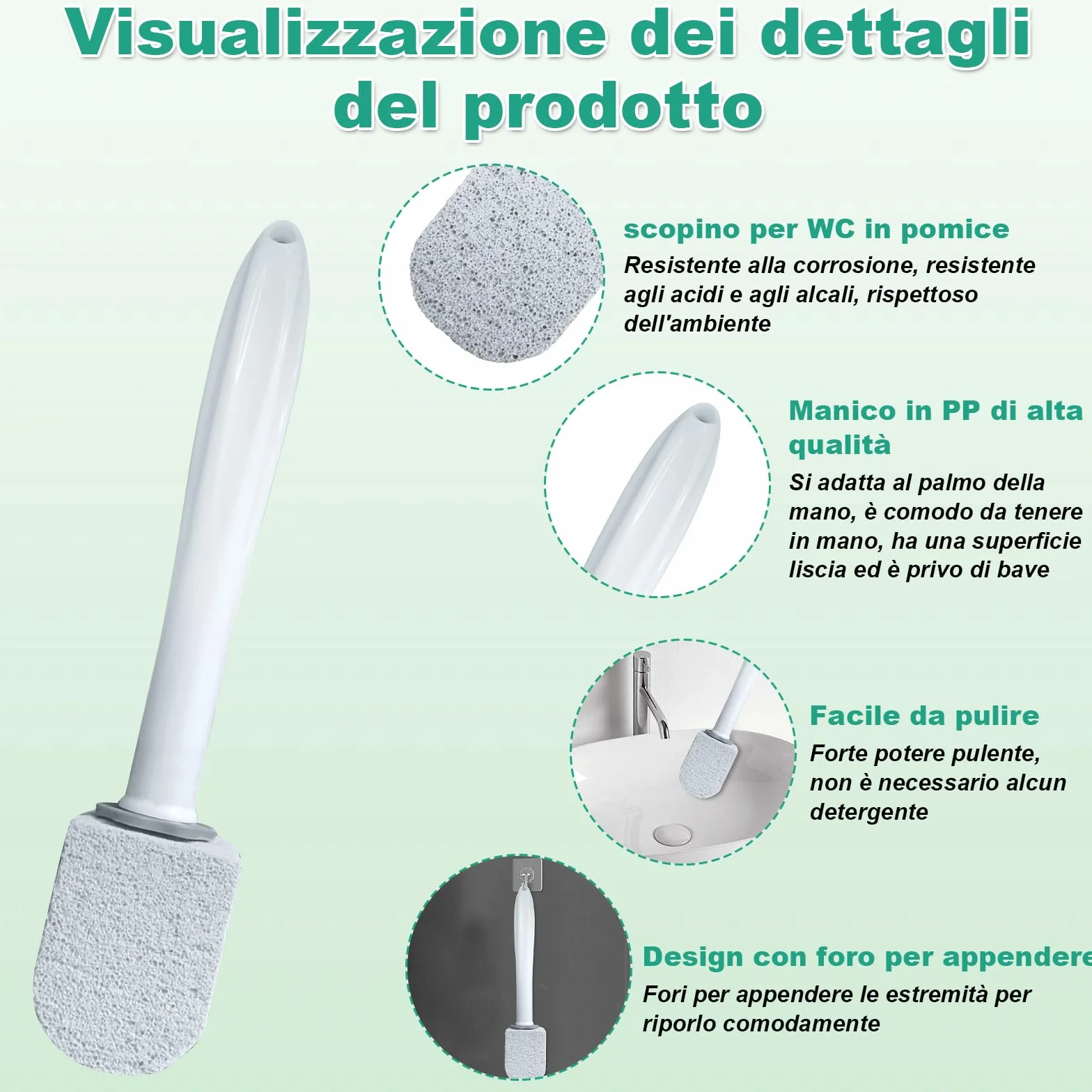 Scettar Pietra Pomice per WC 6 Pezzi Naturale con Manico Pulizia Macchie Bagno Toilette
