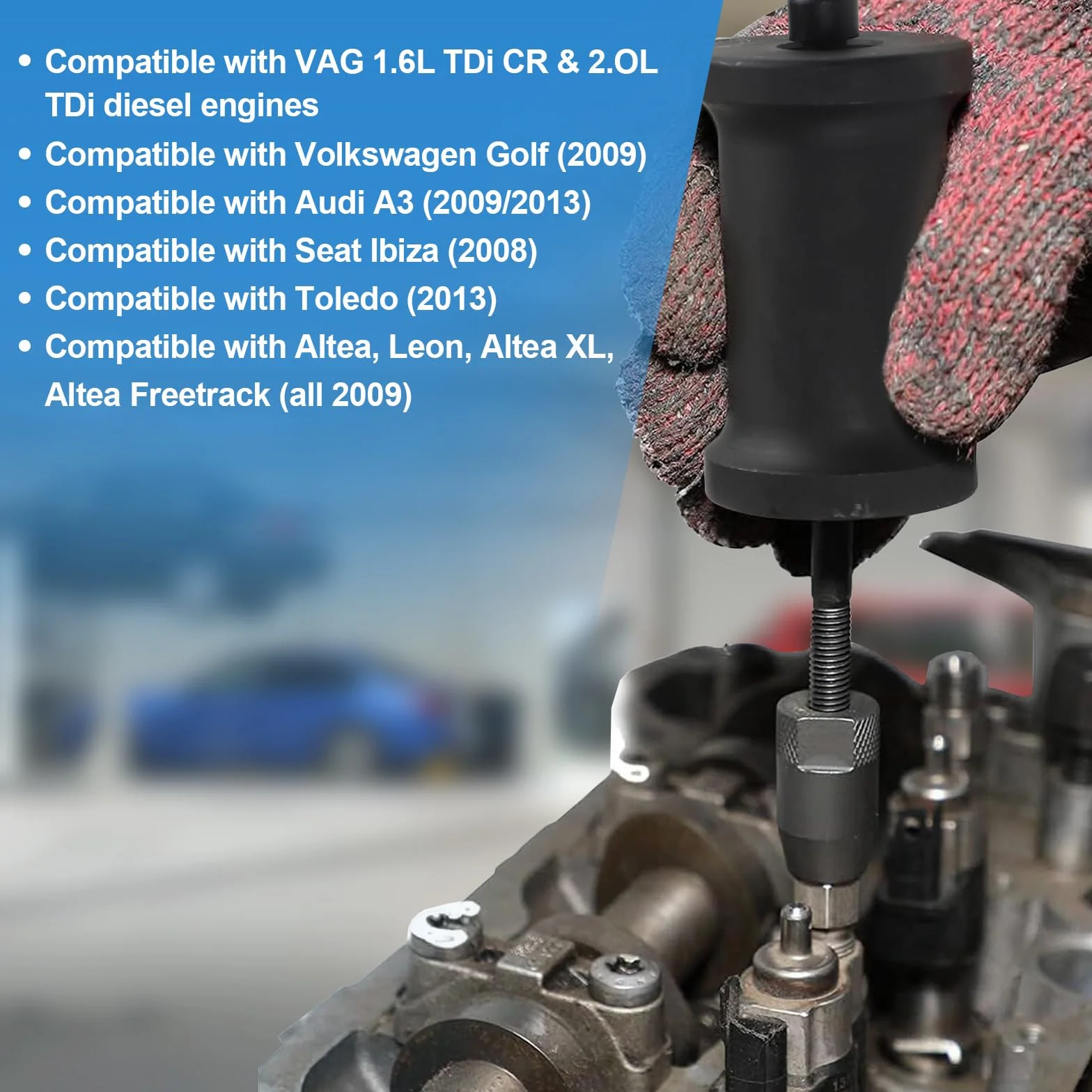 Estrattore Iniettori Diesel Compatibile Audi VW VAG 1.6 2.0 TDi T10402 T10415 con Martello di Scorrimento 5 Adattatori