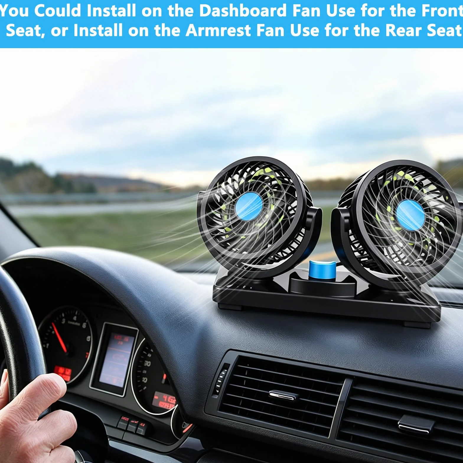 Ventilatore Auto 12V Doppia Testa 4" 2 Velocità Rotazione 360° Silenzioso per Camion SUV Camper Barche