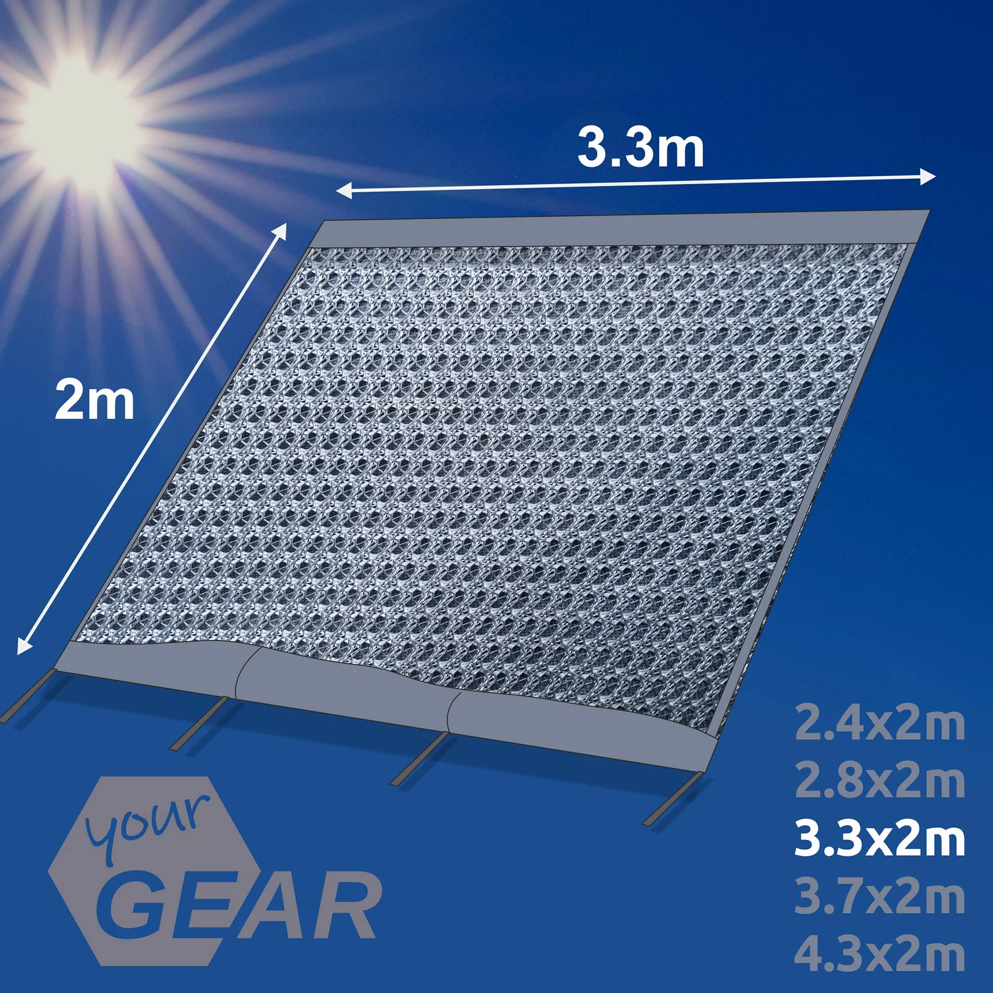 GEAR Sun & Rain Blocker Parete Anteriore Laterale Tenda da Sole UPF 50+ Colonna d'Acqua 5000 mm 3 Bordini Ø 4.3 6.2 7 mm Larghezze 240