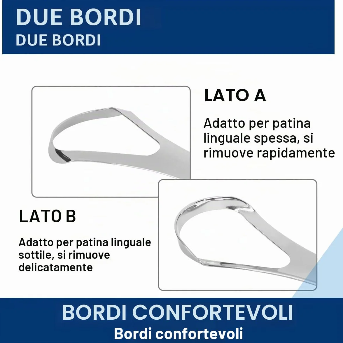 Raschietti per lingua in acciaio inox chirurgico, set da 2, pulitore per igiene orale