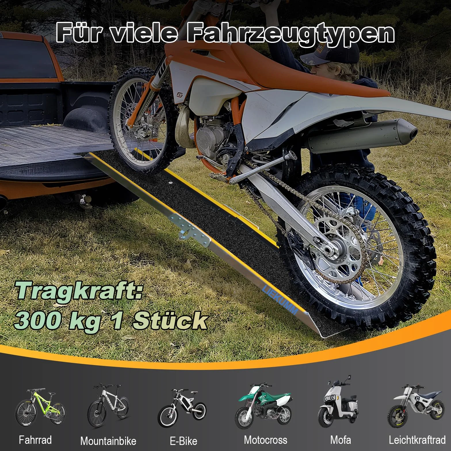 LIEKUMM Rampa di Carico Pieghevole in Alluminio, 180 x 25 cm Rampa di Salita, Portata 200 kg Portatile Rampa per ATV con Superficie Antiscivolo Rampa per rimorchi fuoristrada