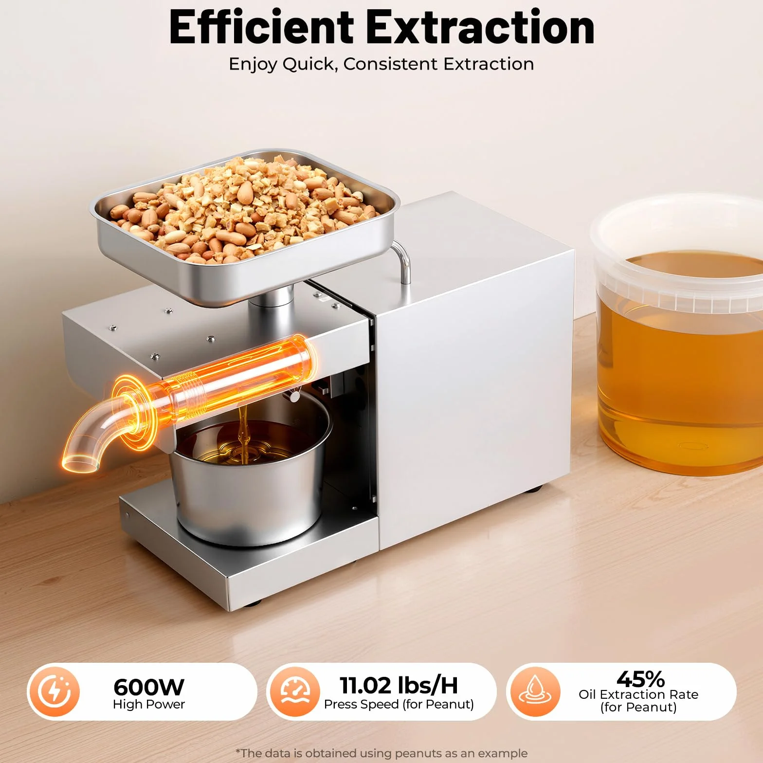 600W Pressa Elettrica, Noci Arachidi Frantoio a Freddo & Caldo, Estrattore di Olio Automatico in Acciaio Inox per Commerciale e Domestico, Macchina di Estrazione
