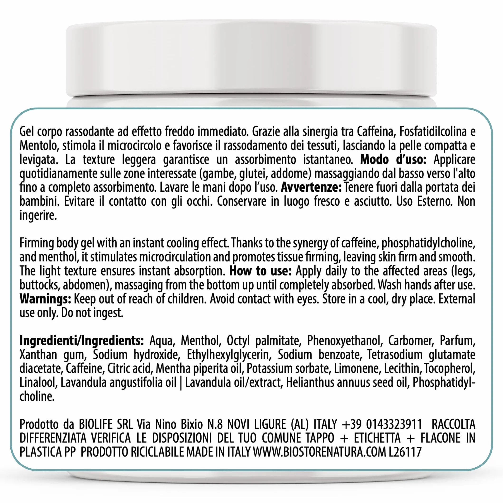 Crema Anticellulite Forte Rassodante Tonificante Effetto Freddo 550ml z Caffeiną, Mentolem i Fosfatidilcoliną, do Nóg, Pośladków i Brzucha