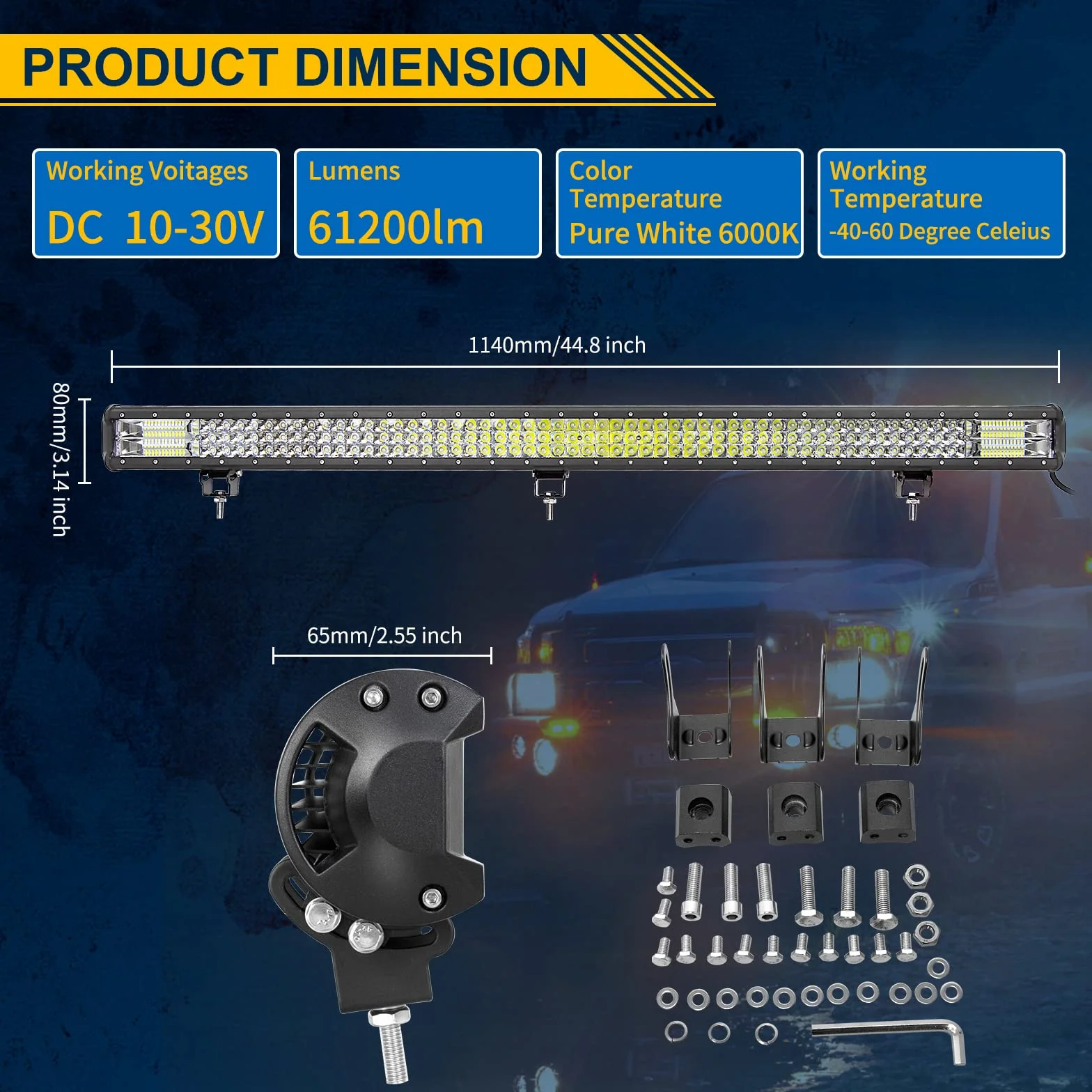 RIGIDON 45 Pollici 115cm 612W Barra Led Fuoristrada, Tripla Fila Barra Luce Led Con 12V Cablaggio, Luci di Lavoro Esterno Per Auto Trattore Camion SUV UTE ATV Barca 4x4 Veicoli Offroad, 6000K Bianca