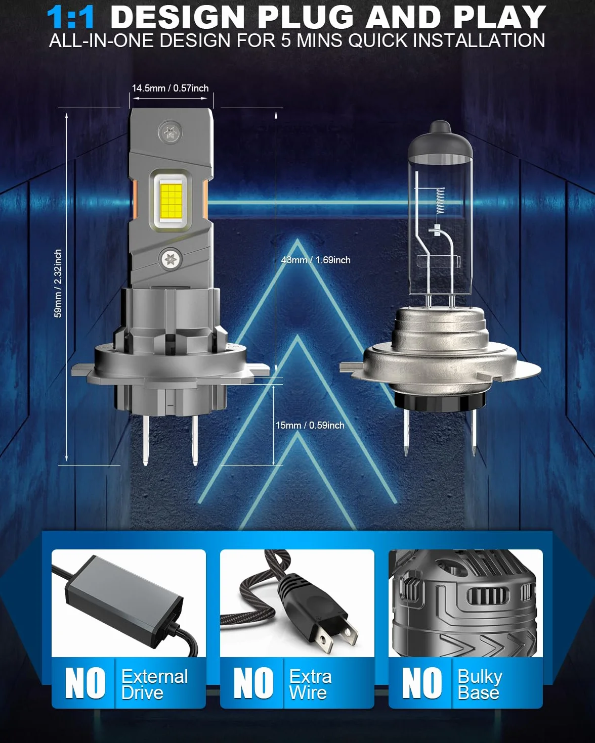 Lampadina LED H7 110W 50000LM 6500K Bianco Freddo IP68 Impermeabile Confezione da 2
