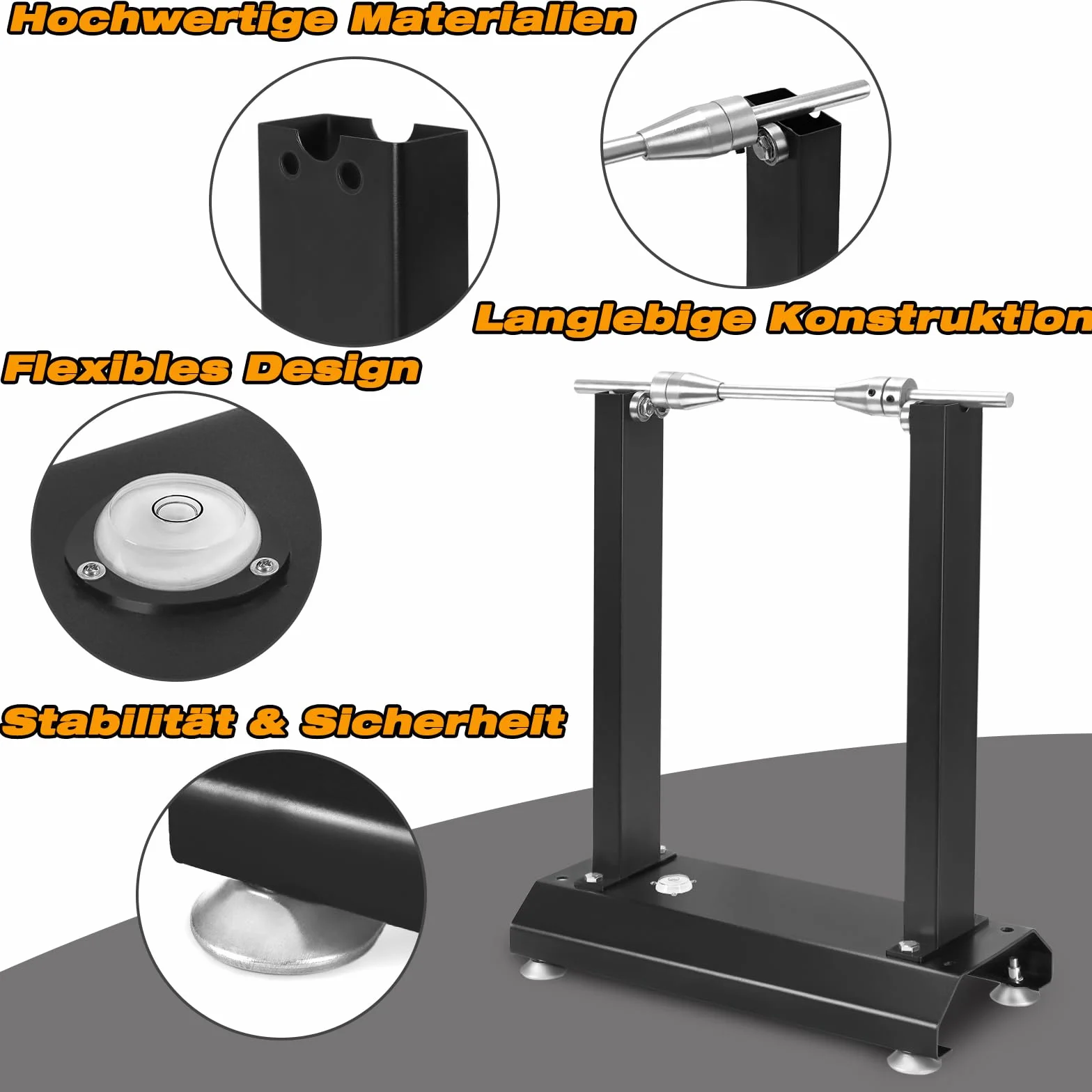 LARS360 Equilibratore per moto, con coni regolabili e livella a bolla per pneumatici da moto, 40 x 19 x 50 cm