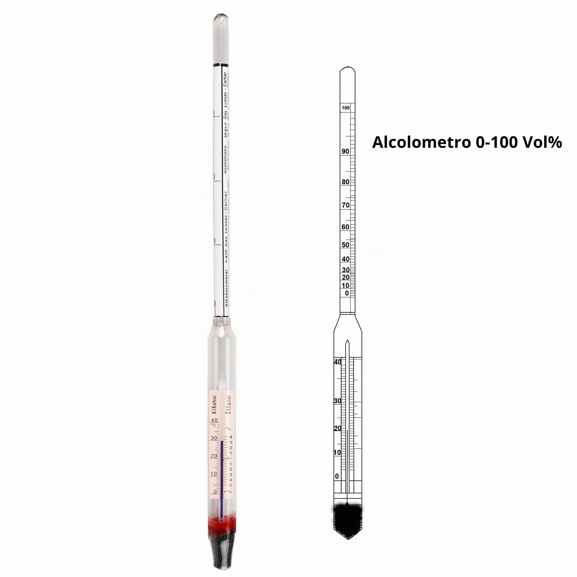 HHTEC Alcolometro 0-100% Vol con Termometro Densimetro per Distillati Misuratore Grado Alcolico