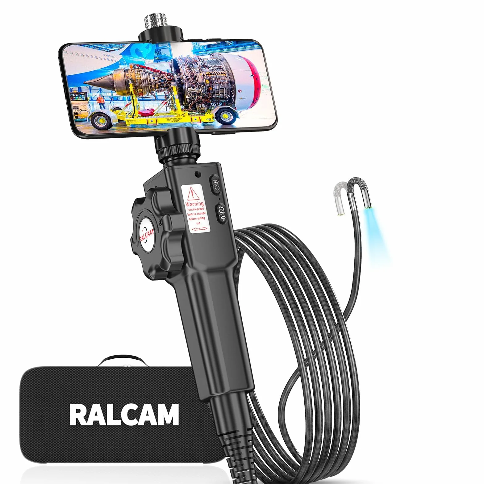Ralcam Telecamera Endoscopica Industriale 1080P 8.5mm Boroscopio Snake 180° 2m Cavo Semirigido 8 LED Regolabili per iOS Android