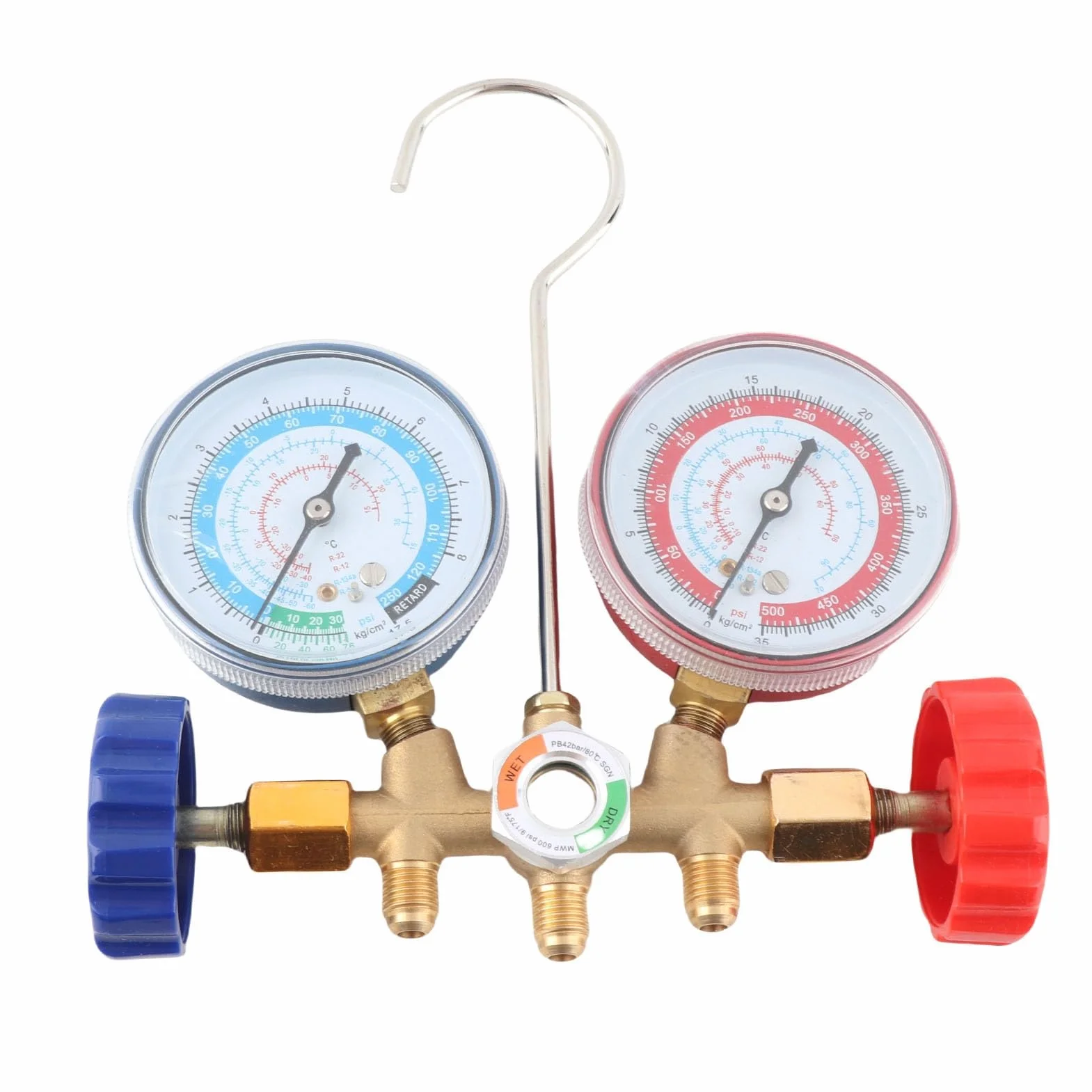 Set di misuratori diagnostici a 3 vie A/C, strumenti di condizionamento del refrigerante Set di misuratori diagnostici CA con kit tubo e gancio