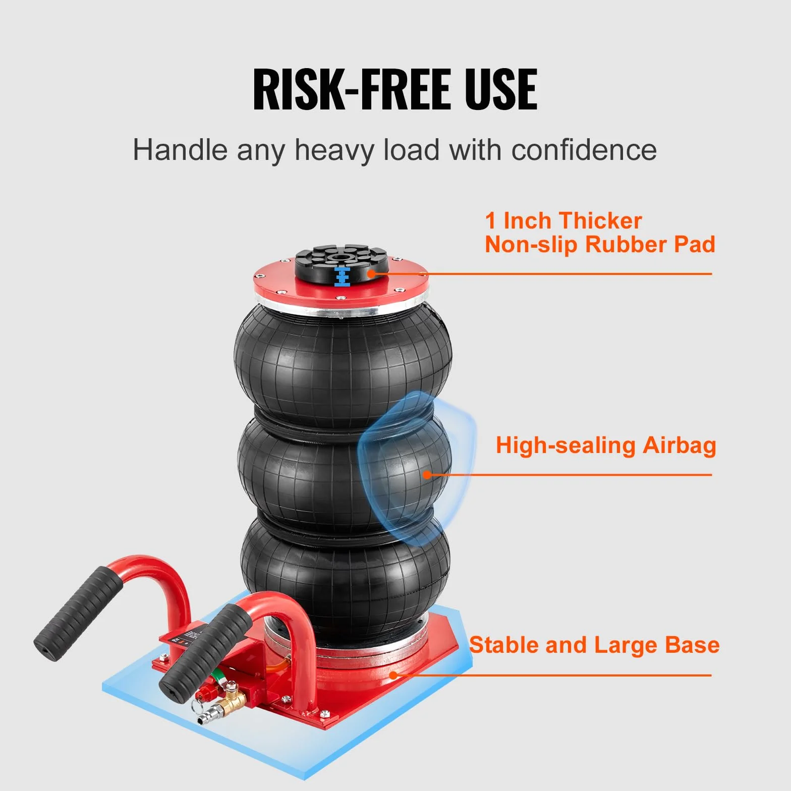 VEVOR Cric ad aria compressa, 3 tonnellate/5000 kg, cric airbag con sei tubi in acciaio, sollevamento fino a 450 mm, cric pneumatico a sollevamento rapido 3-5 s, con maniglie laterali per auto, garage