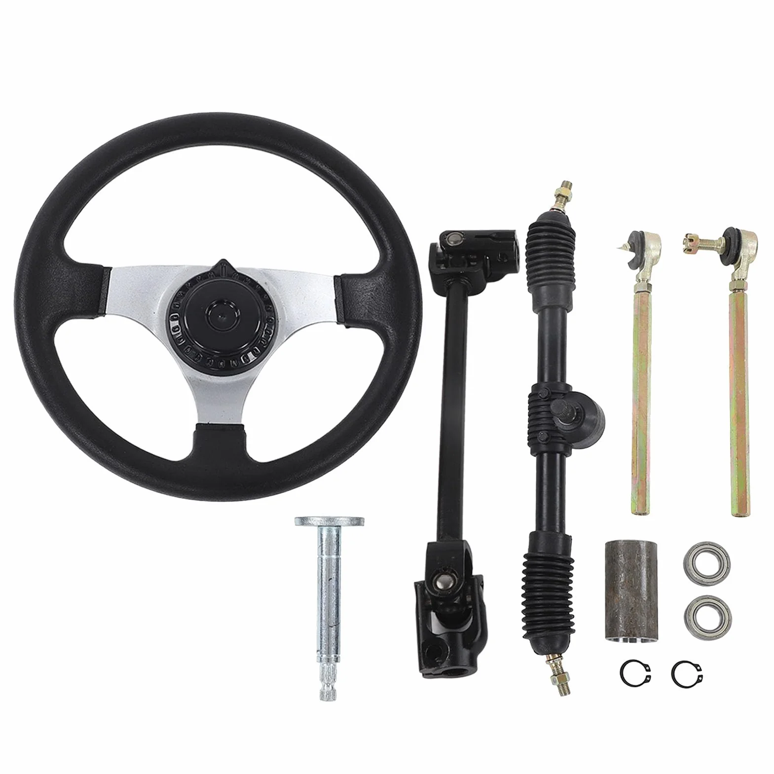 Set di assemblaggio del volante per go kart, kit di volante regolabile da 300 mm di diametro con albero del cremagliera del tirante per motori da 150 ‑250 ATV UTV Quad