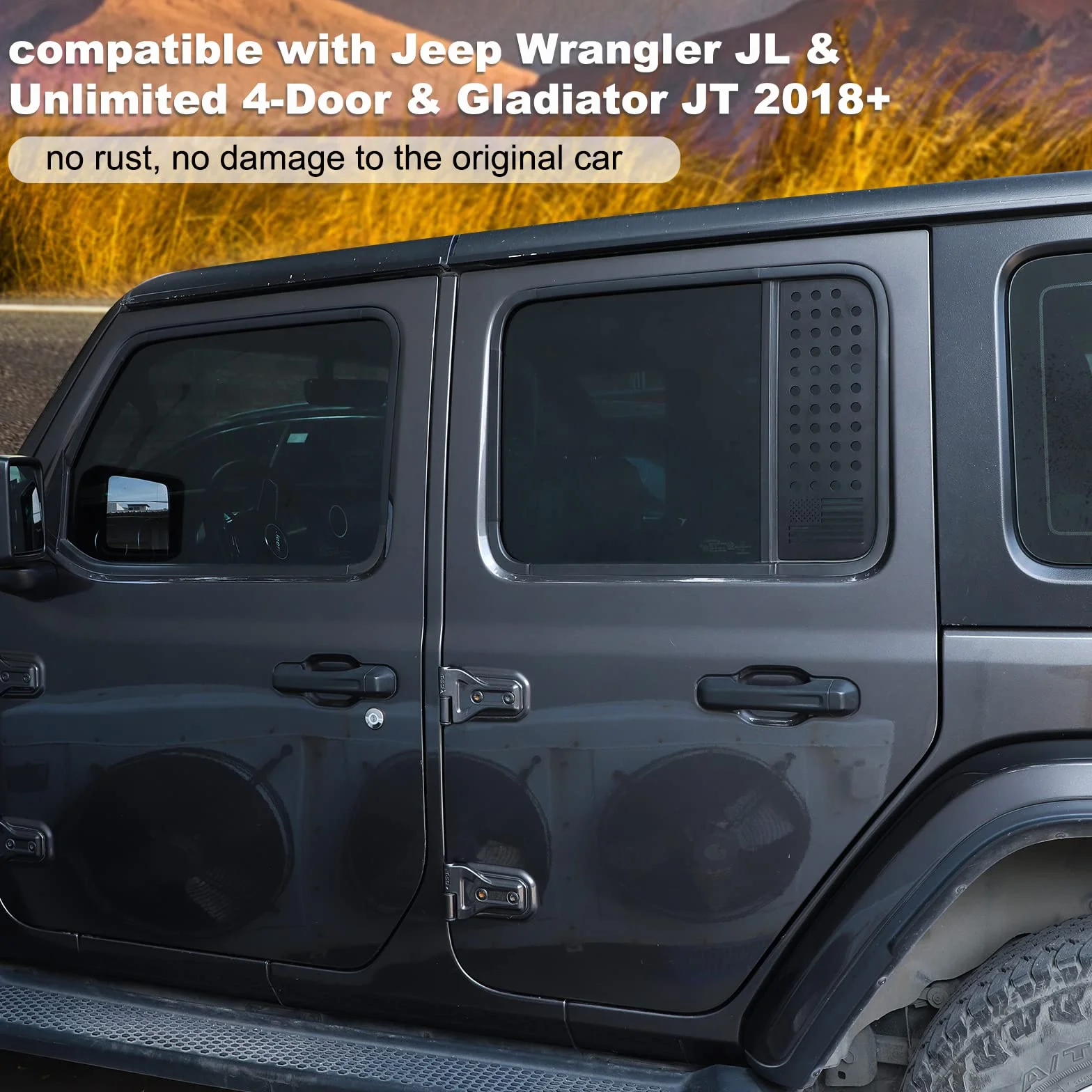 Decalcomanie finestrini posteriori Jeep Wrangler JL Unlimited 4 porte 2018-2022 Gladiator JT bandiera Stati Uniti