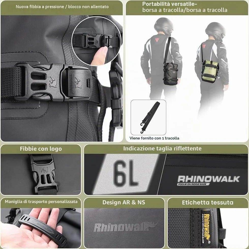 Rhinowalk Borsa multifunzione per moto 6L nero