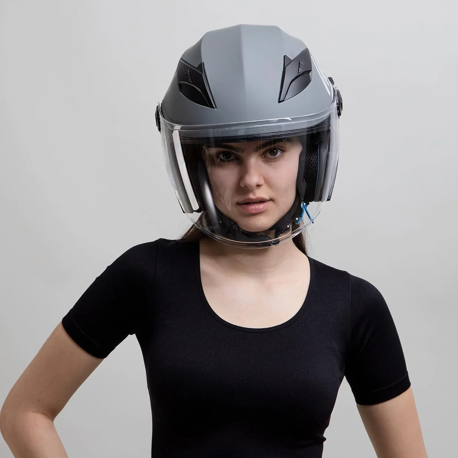 Casco jet Westt doppia visiera omologato ECE 22.06 nero grigio bianco