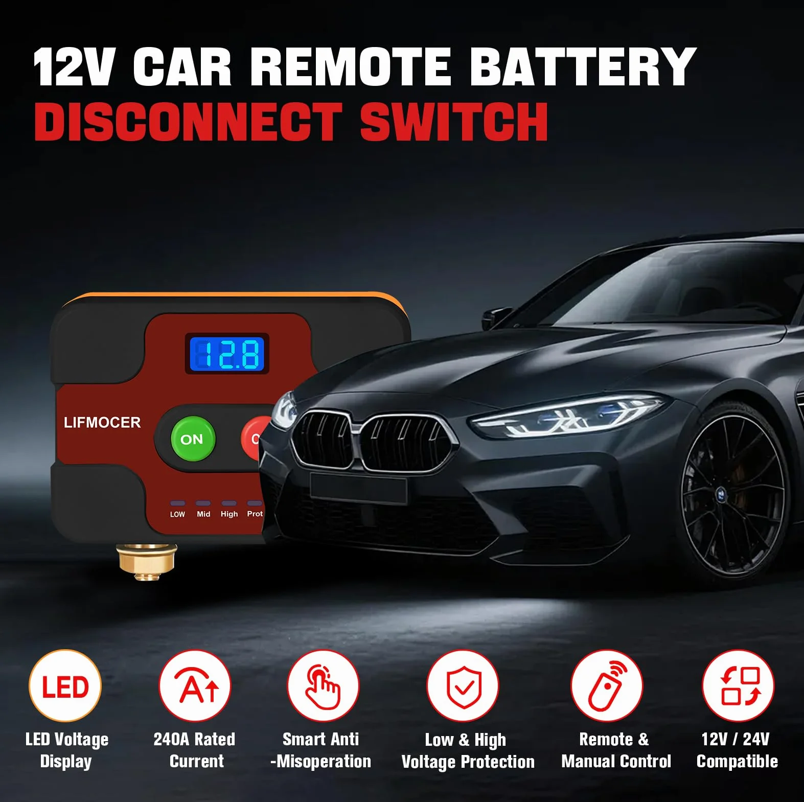 Stacca Batteria 12V Per auto con Display LED, Staccabatteria Automatico Antifurto, 240A Sezionatore Remoto Senza Fili, Con 2 Telecomandati Wireless Interruttore Batteria Per auto Camper Camion