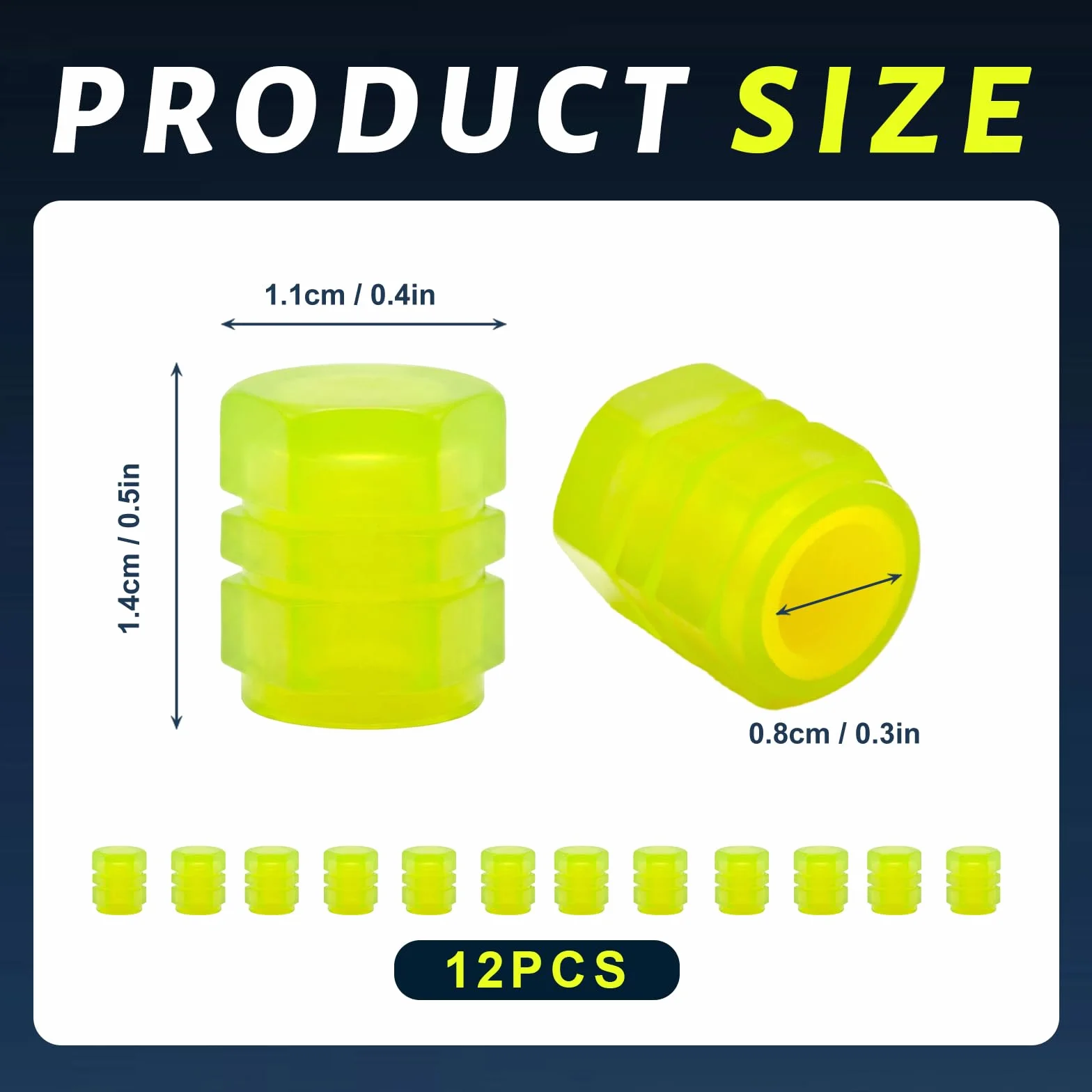 Cappucci Valvole Luminosi Auto, 12 Tappi Ruote Auto Luminosi, Tappi Valvola Fluorescente, Tappi Luminosi per RuoteAuto, TappiLuminosi RuoteAuto, Accessorio Universale perAuto Moto Bici (Giallo)