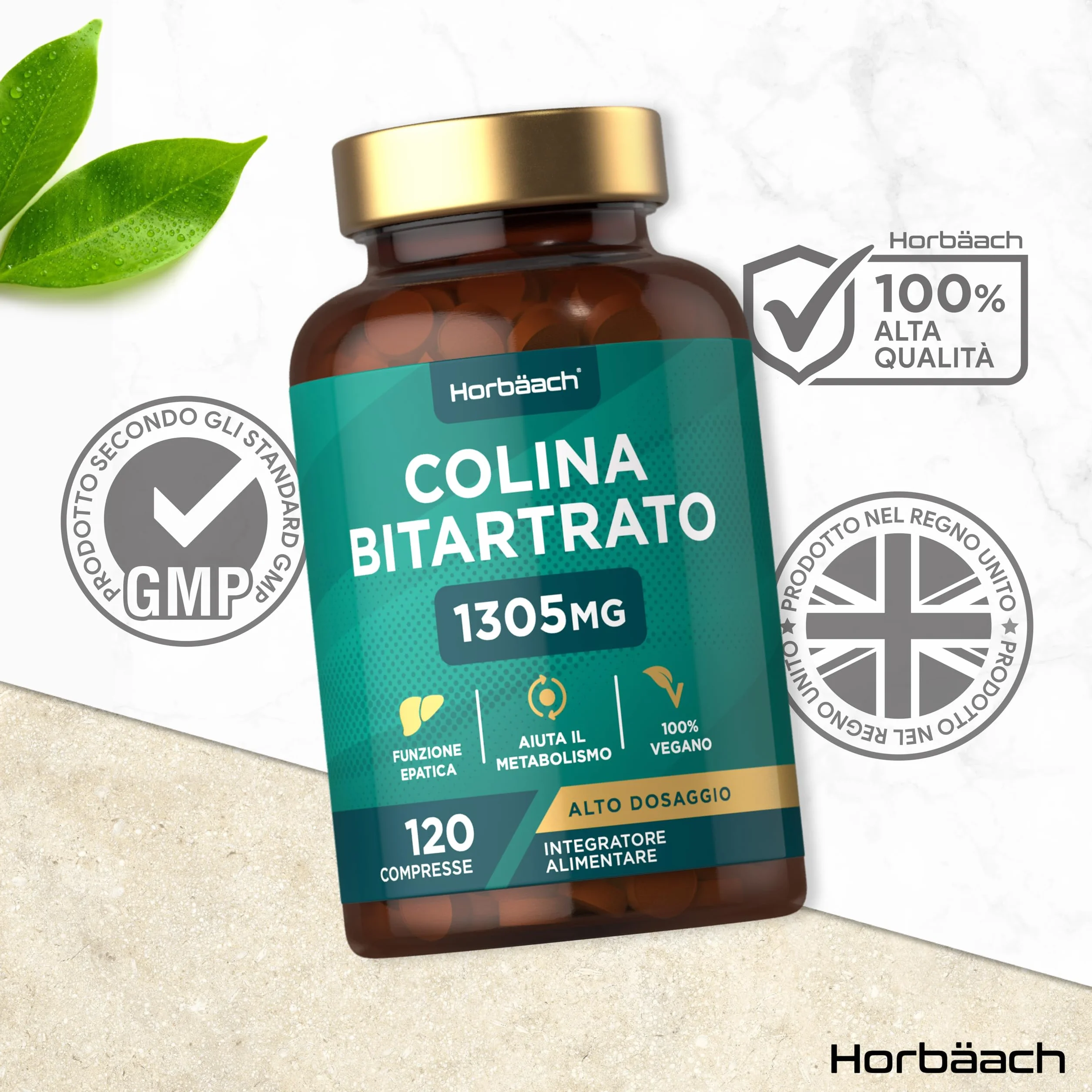 Horbaach Colina Bitartrato 1305mg 120 Compresse Integratore