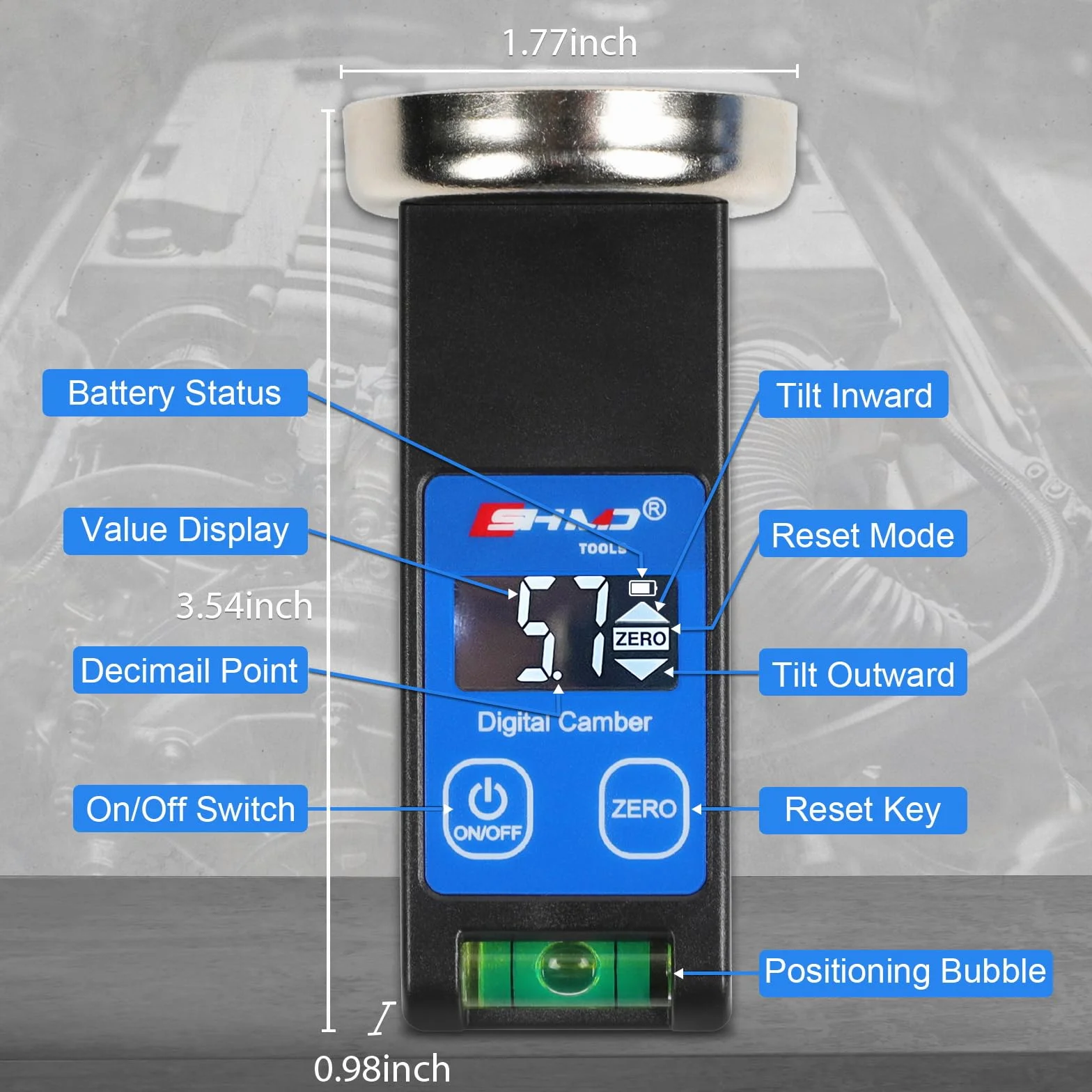 BELEY LCD Goniometro Inclinometro Impermeabile Digitale Camber Allineamento Ruote Misuratore