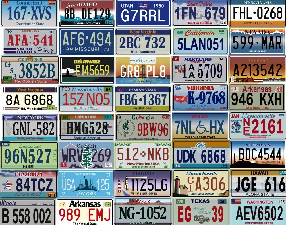 OPO 10 - Lotto di 40 targhe automobilistiche USA in Metallo - repliche di autentiche targhe Americane (40)