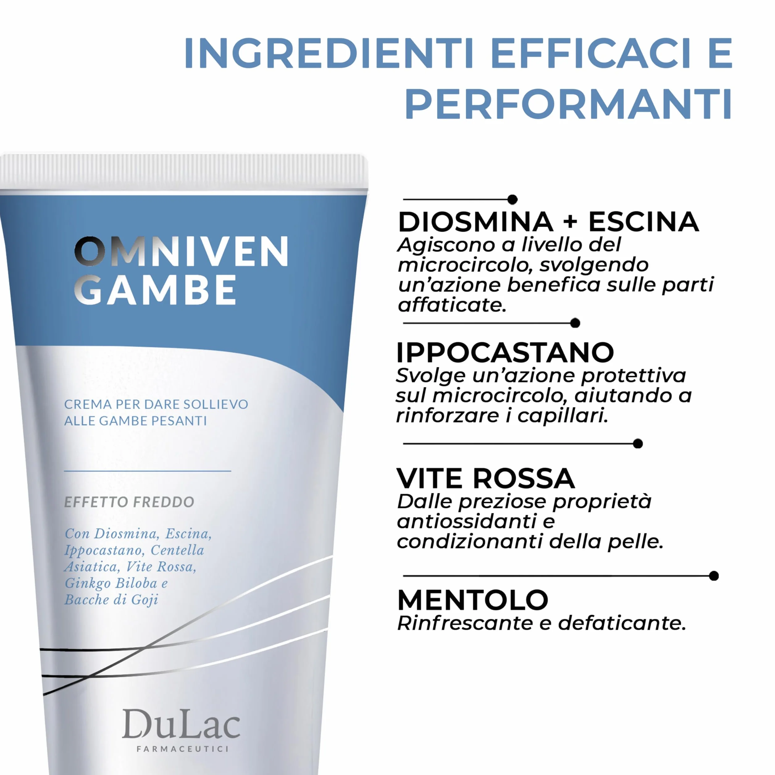 Dulac Omniven Crema Gambe Pesanti Effetto Freddo 150 ml Microcircolo Circolazione Diosmina Rusco Vite Rossa Made in Italy