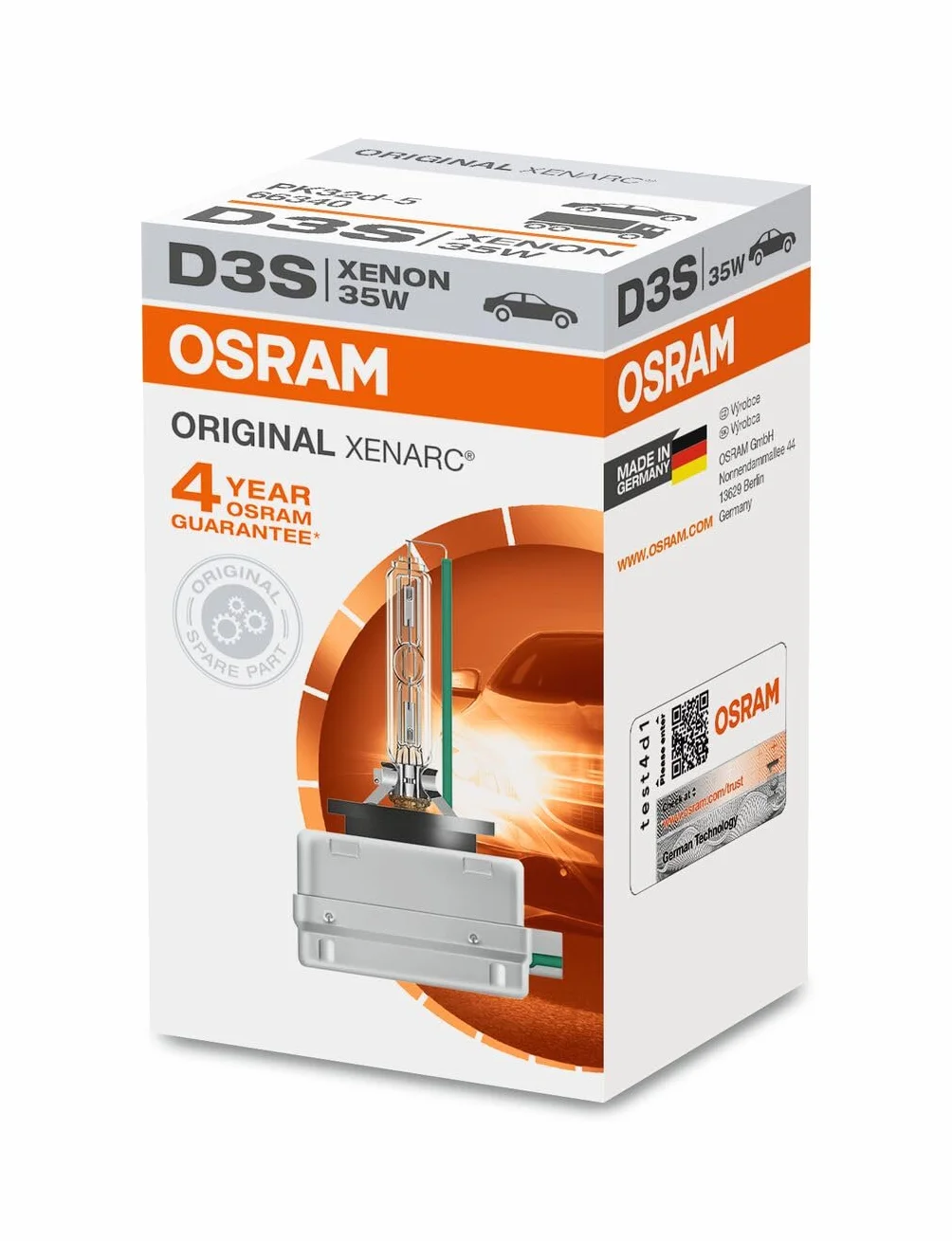 OSRAM D3S Xenarc Original, Lampada per proiettori allo Xeno 66340 +100% 4150K di luce in più, 35 W