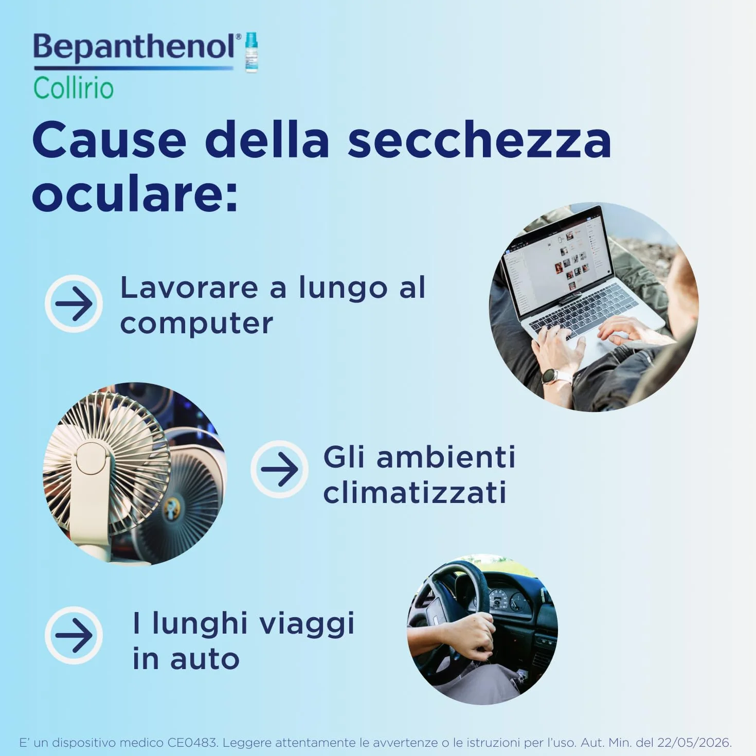 Bepanthenol Collirio Flacone 10 ml – Gocce Oculari con Acido Ialuronico 0,15% e Pantenolo – Lacrime Artificiali Senza Conservanti