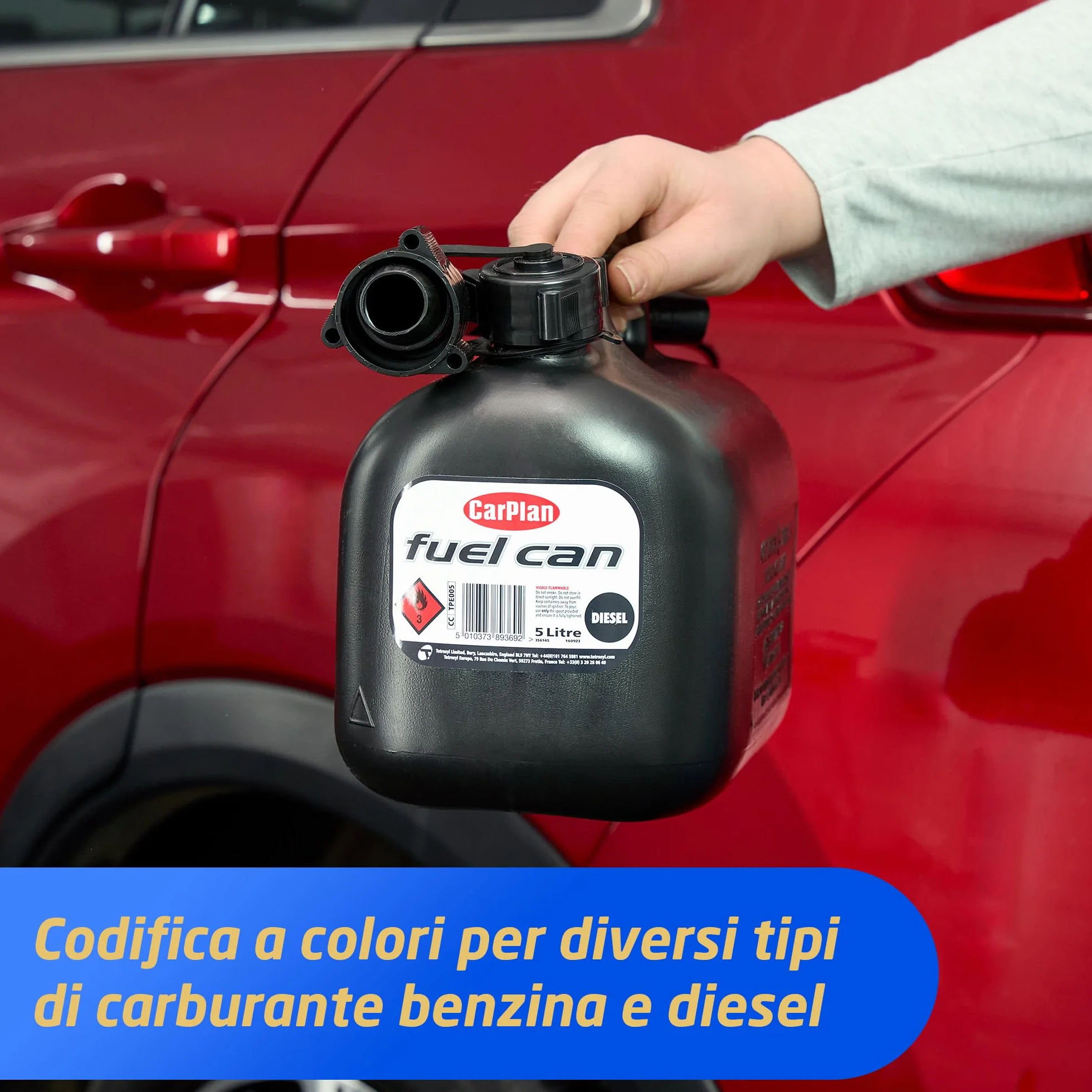 CarPlan Tanica Gasolio 5 Litri Nera Omologata per Diesel Beccuccio Flessibile Antigoccia