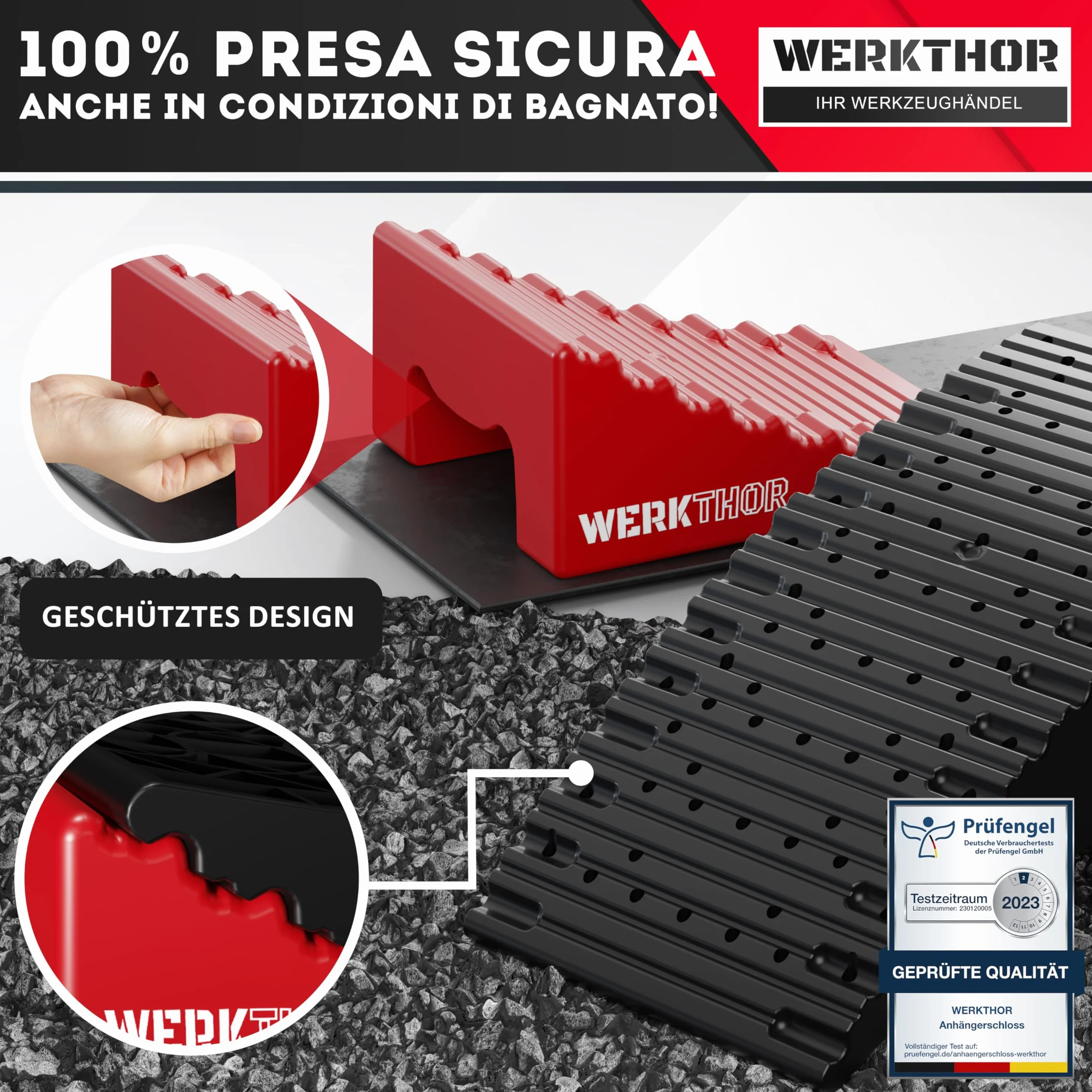 WERKTHOR Cunei per Camper Rosso Set di 2, Collaudati per Caravan e Rimorchi fino a 13,5t, con Borsa di Trasporto