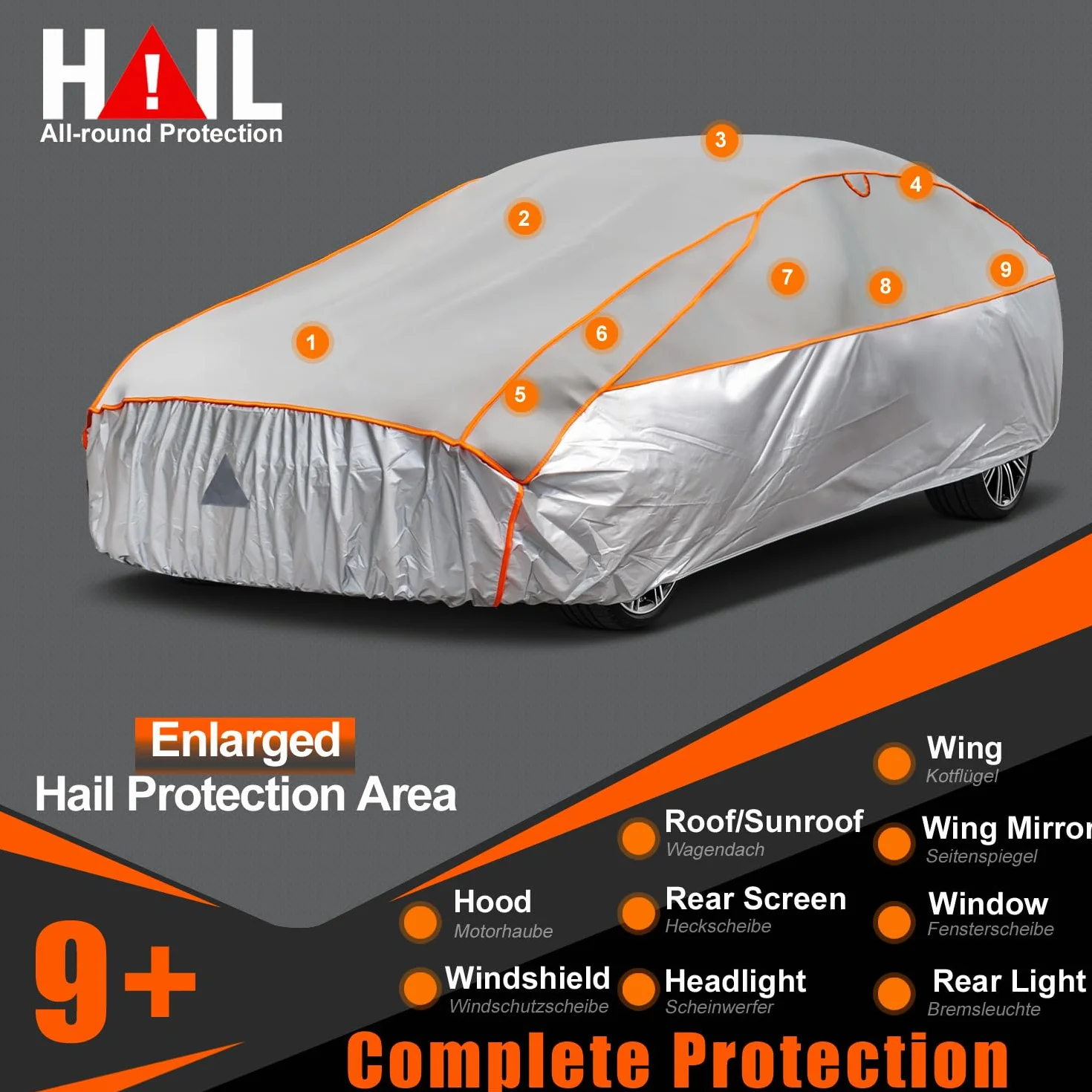 Telo Copriauto Antigrandine, Kayme Copertura per Auto Impermeabile Anti UV Antipolvere Anti Vento, Telo Copri Antigrandine Adatto per Auto a SUV (da 460 a 490cm) YL– Grigio