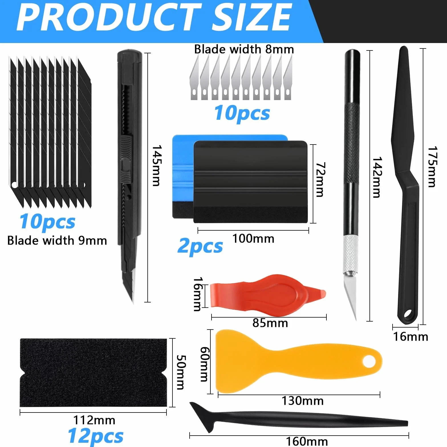 40pcs Kit di Attrezzi di Installazione di Pellicole per Vetri per Auto con spatola in Feltro Coltelli Multiuso Kit di Avvolgimento in Vinile per Installazione Pellicola per Vetri Auto Cellulare DIY