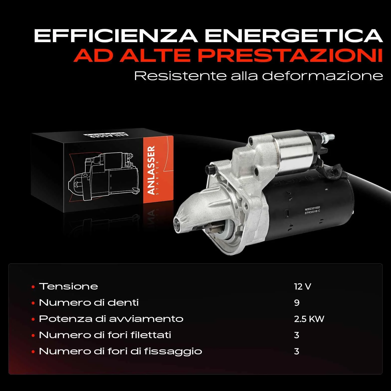Frankberg Motore di avviamento Auto 2,5 KW/12 V/9 denti Compatibile con Ducato Furgone 250 3.0L Jumpy VF7 2.0L Ducato Bus 250 2.3L Replace# 55779086,51779086