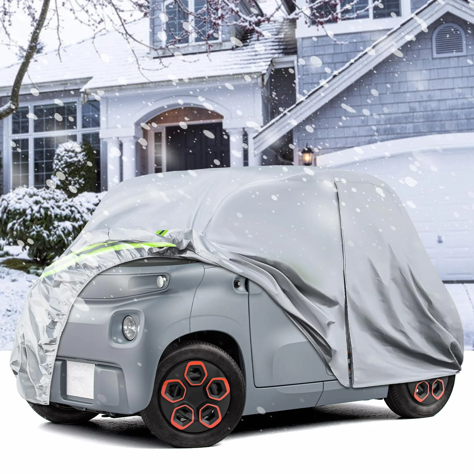 Telo Copriauto Sostituzione per Citroen Ami/O-pel Rocks-e/Electric/F-iat Topolino 2020-2024, Copertura Auto Protettiva Dell'auto, Telone Garage Completo Impermeabile Strisce Riflettenti, Argento
