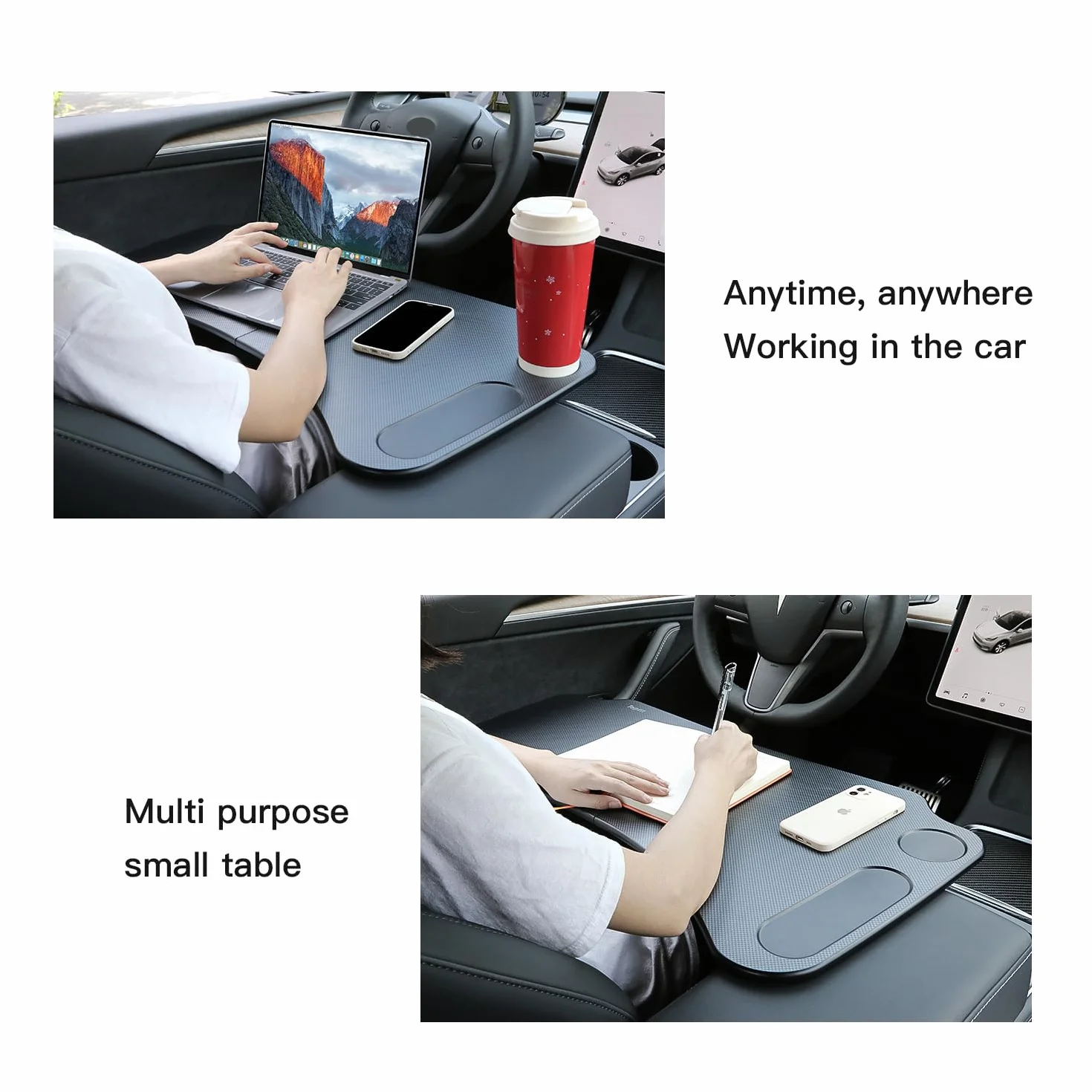 Tavolo da lavoro pieghevole per computer portatile per Tesla Model 3 Model Y Accessori per volante in fibra di carbonio