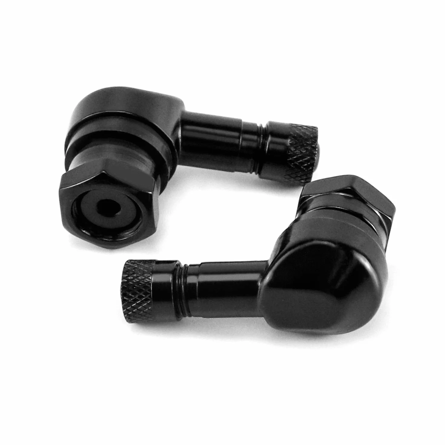 QWORK Adattatore Valvola Pneumatico 90° Lega Alluminio Nero 2 Pezzi