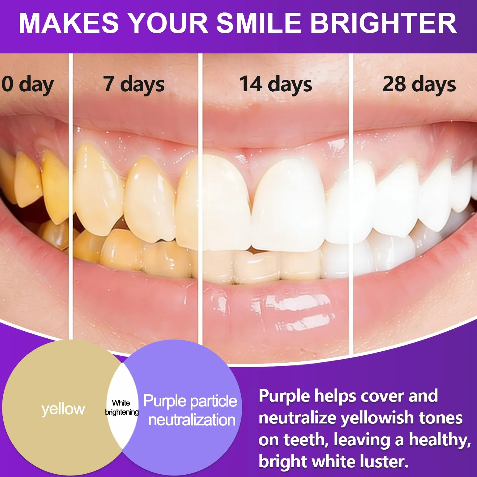 Polvere Sbiancante per Denti 50g, Immediato, Rimozione Macchie Profonde (viola)