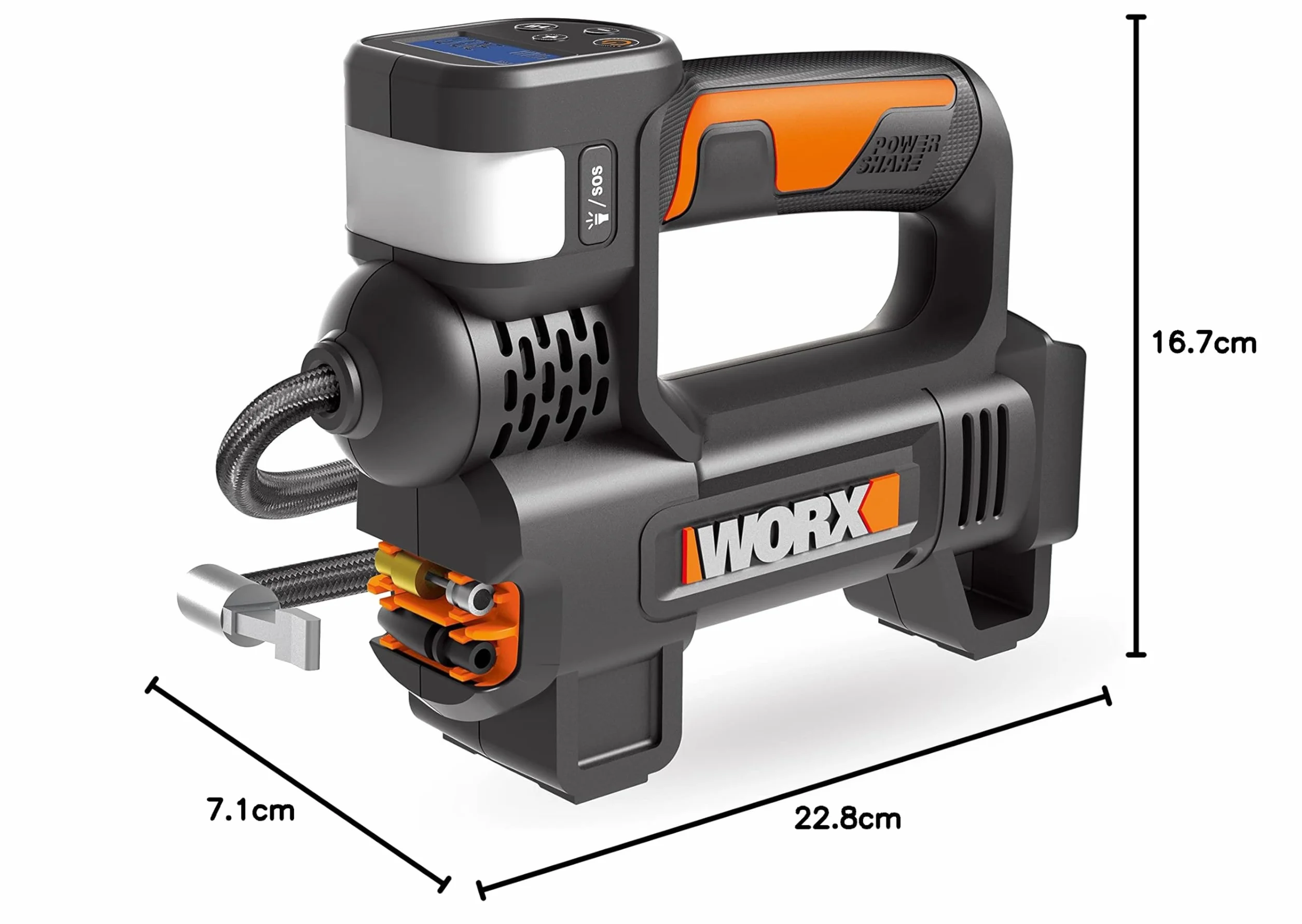 WORX WX092.9 Mini compressore ad alta pressione 20 V 4 in 1 con torcia integrata