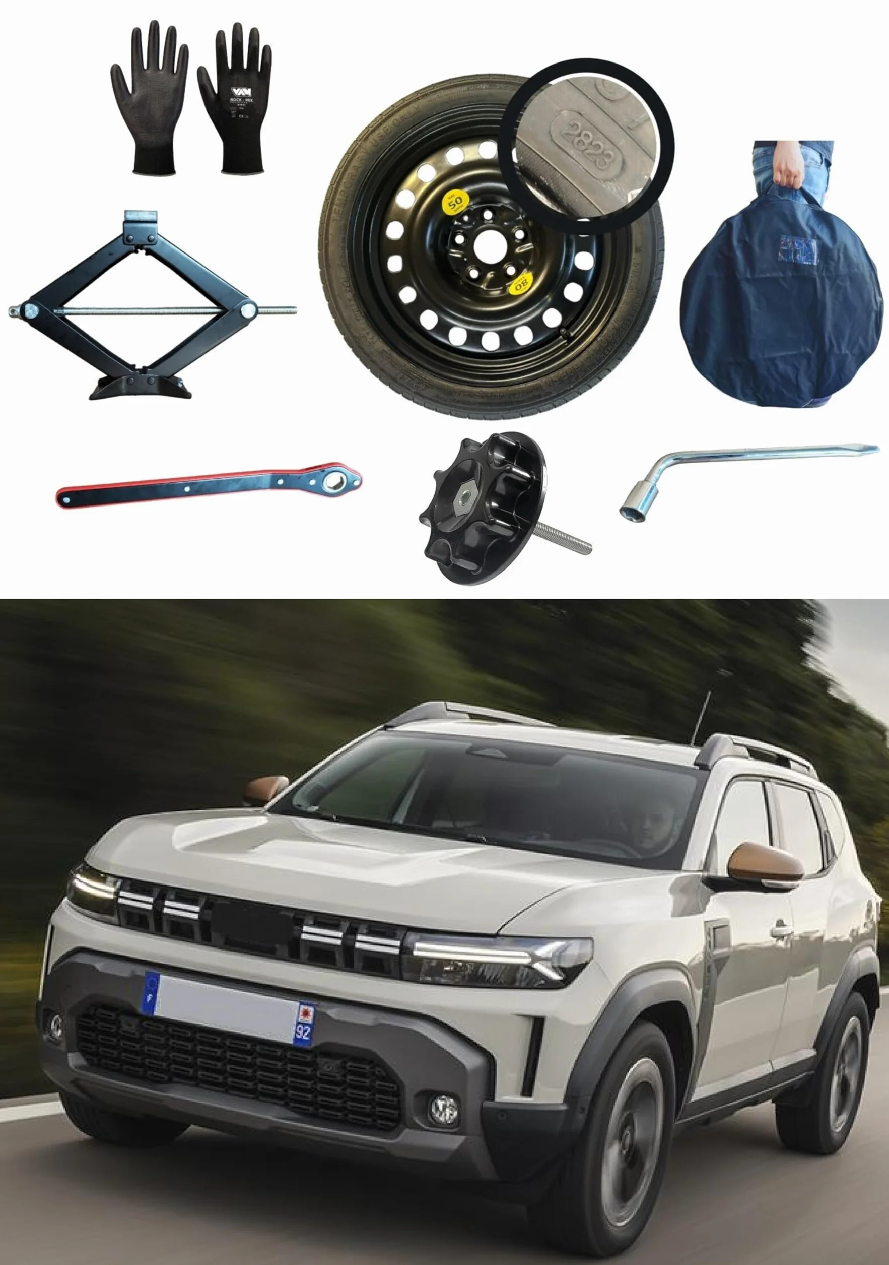Kit Ruotino di Scorta 17" compatibile Dacia Duster 135/80R17 con Cric e Sacca