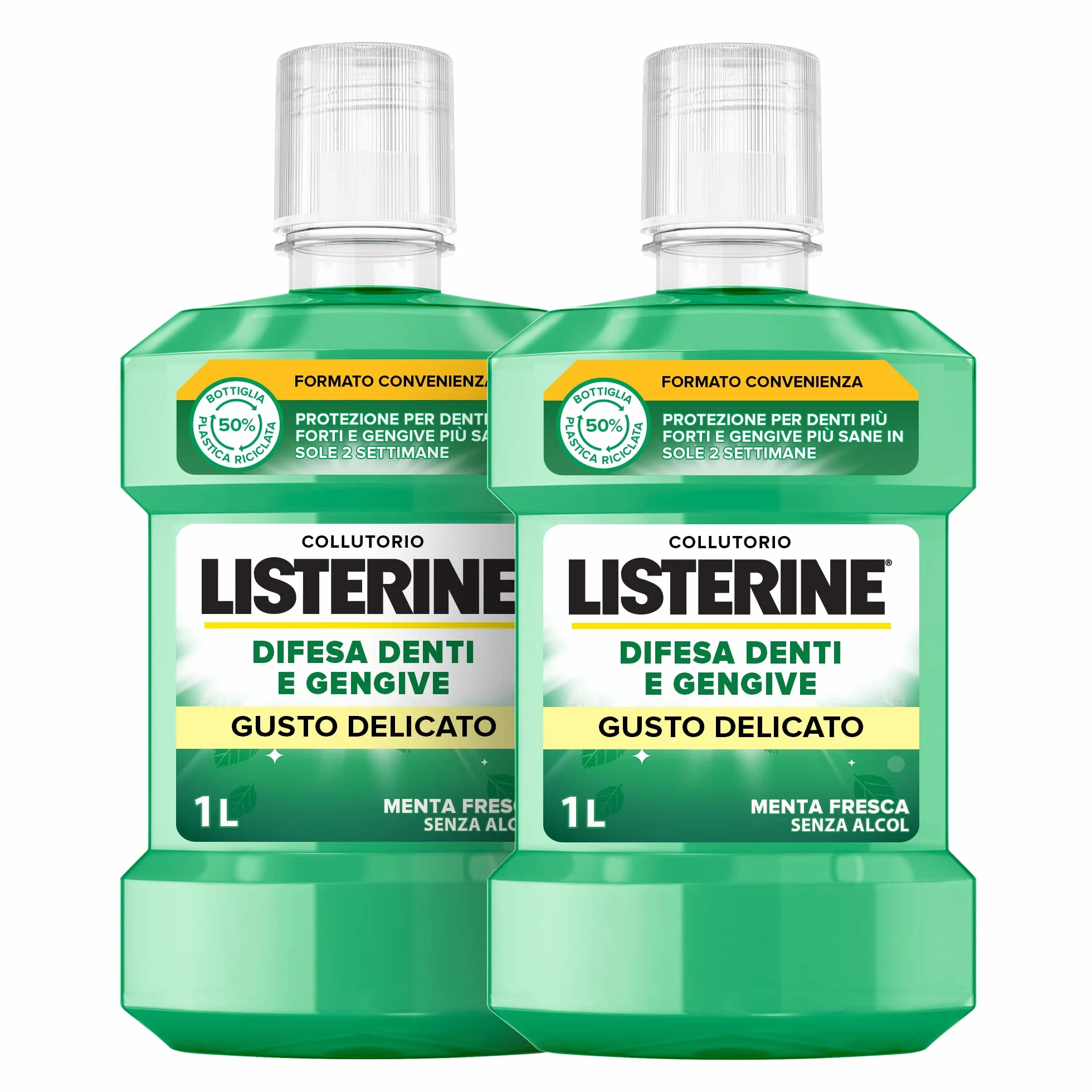 LISTERINE Denti e Gengive Gusto Delicato Collutorio 0% alcol Menta Fresca 2 x 1L