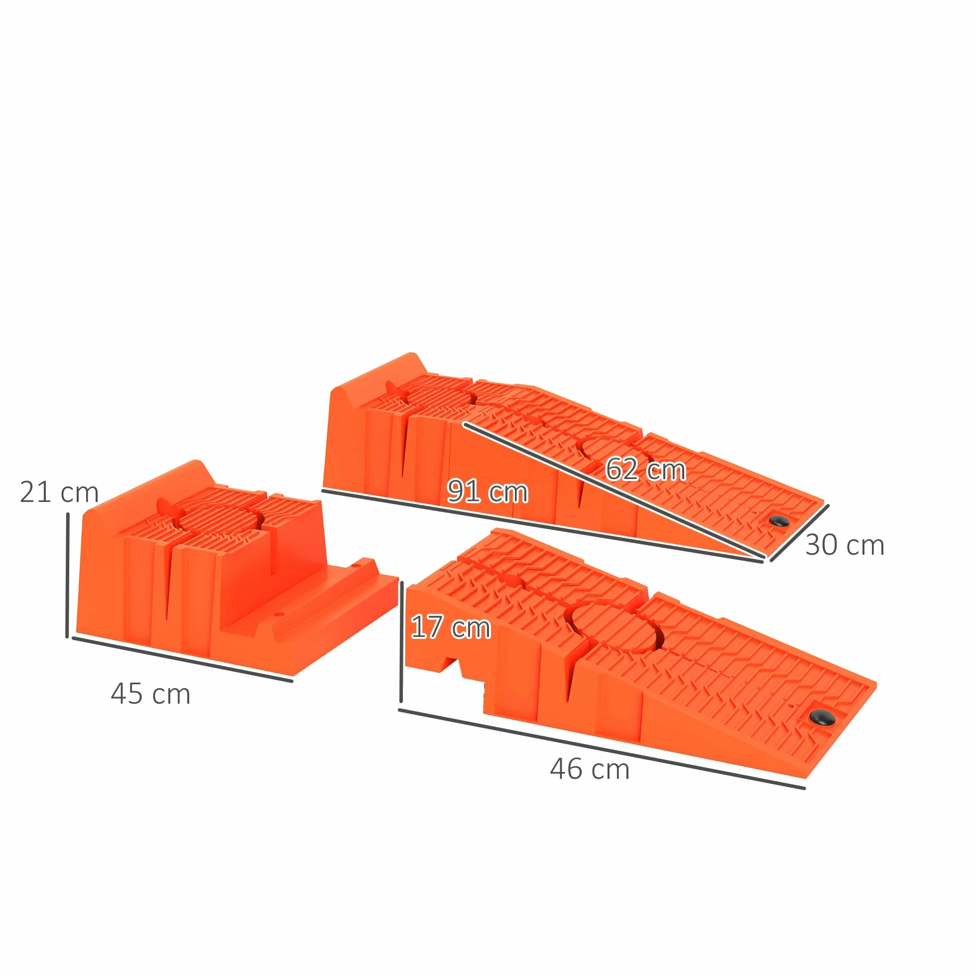 DURHAND Set 2 Rampe di Carico per Auto in Plastica con Carico Massimo 5 Tonnellate, Pedane per Auto Salvaspazio per Manutenzione, 91x30x21 cm, Arancione