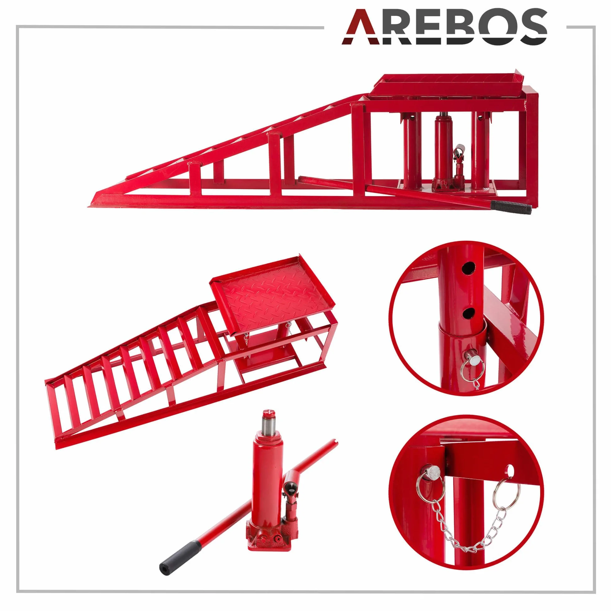 Arebos Rampa Sollevamento per Auto Veicolo | Rampe di carico |Pedane auto | Rampa per auto | 2T Jack | Martinetto Idraulico Regolabile