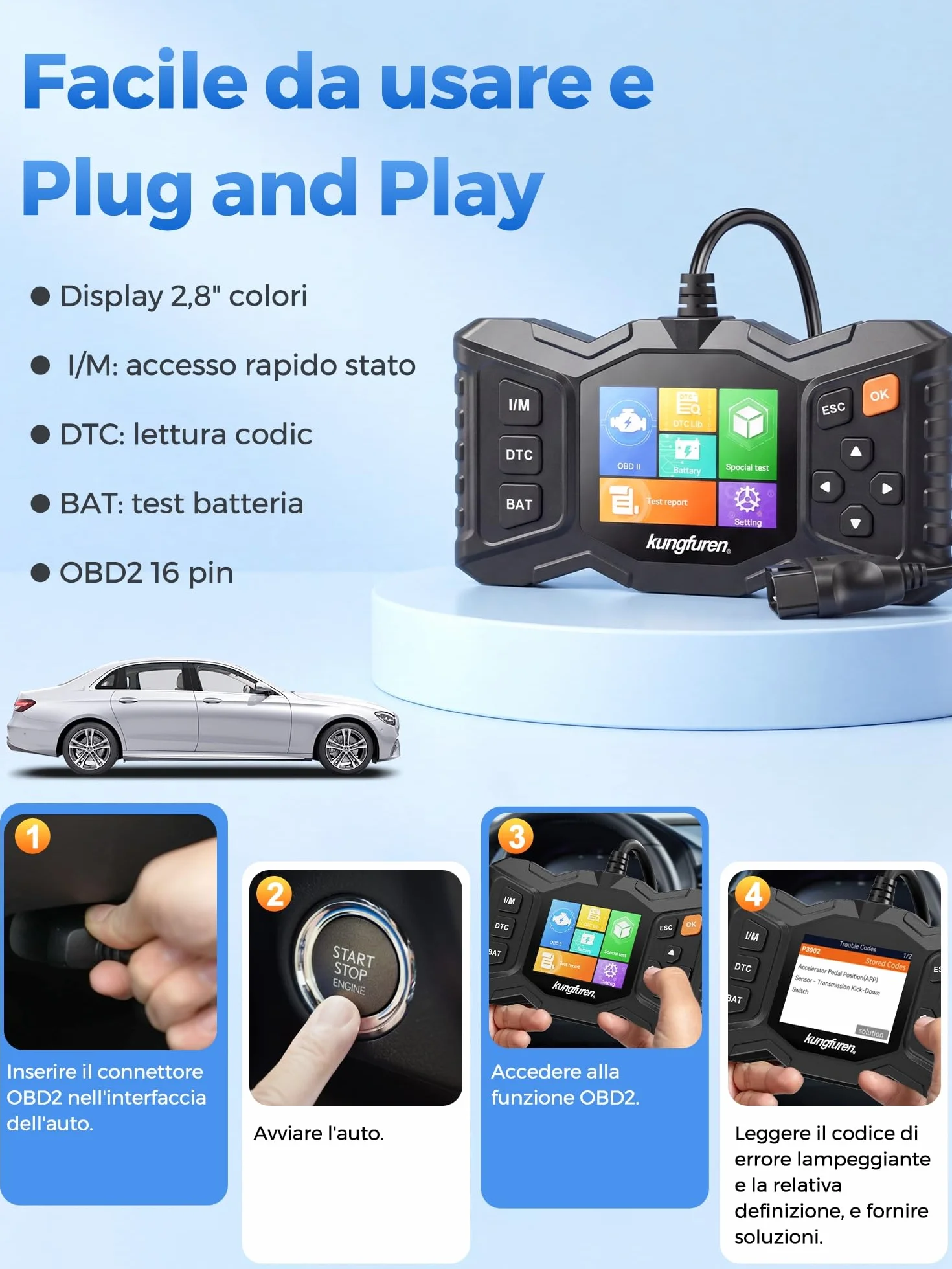 OBD2 Diagnosi Auto Diagnostica Scanner Multimarca Audi BMW Ford VW - Professionale Lettore Codici Errori Motore con Test Batteria
