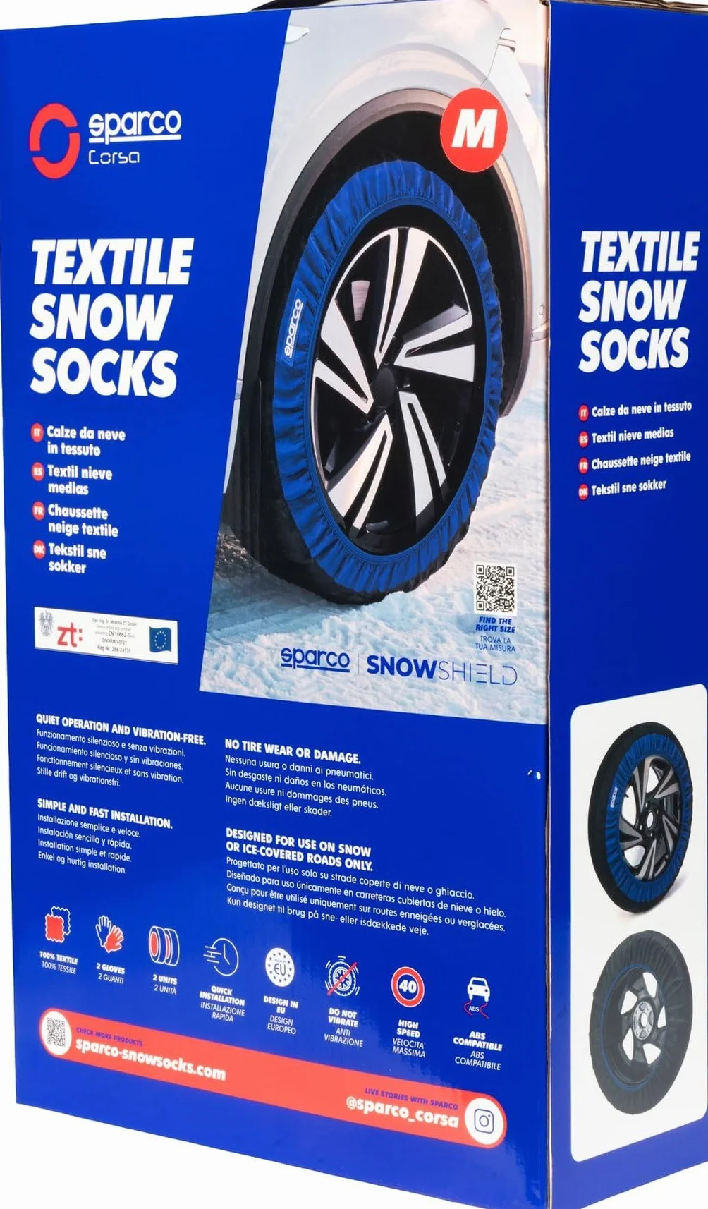 Sparco Set Di 2 Calze Da Neve In Tessuto Nero - Taglia M - Facili Da Montare, Silenziose, Massima Aderenza Su Strada