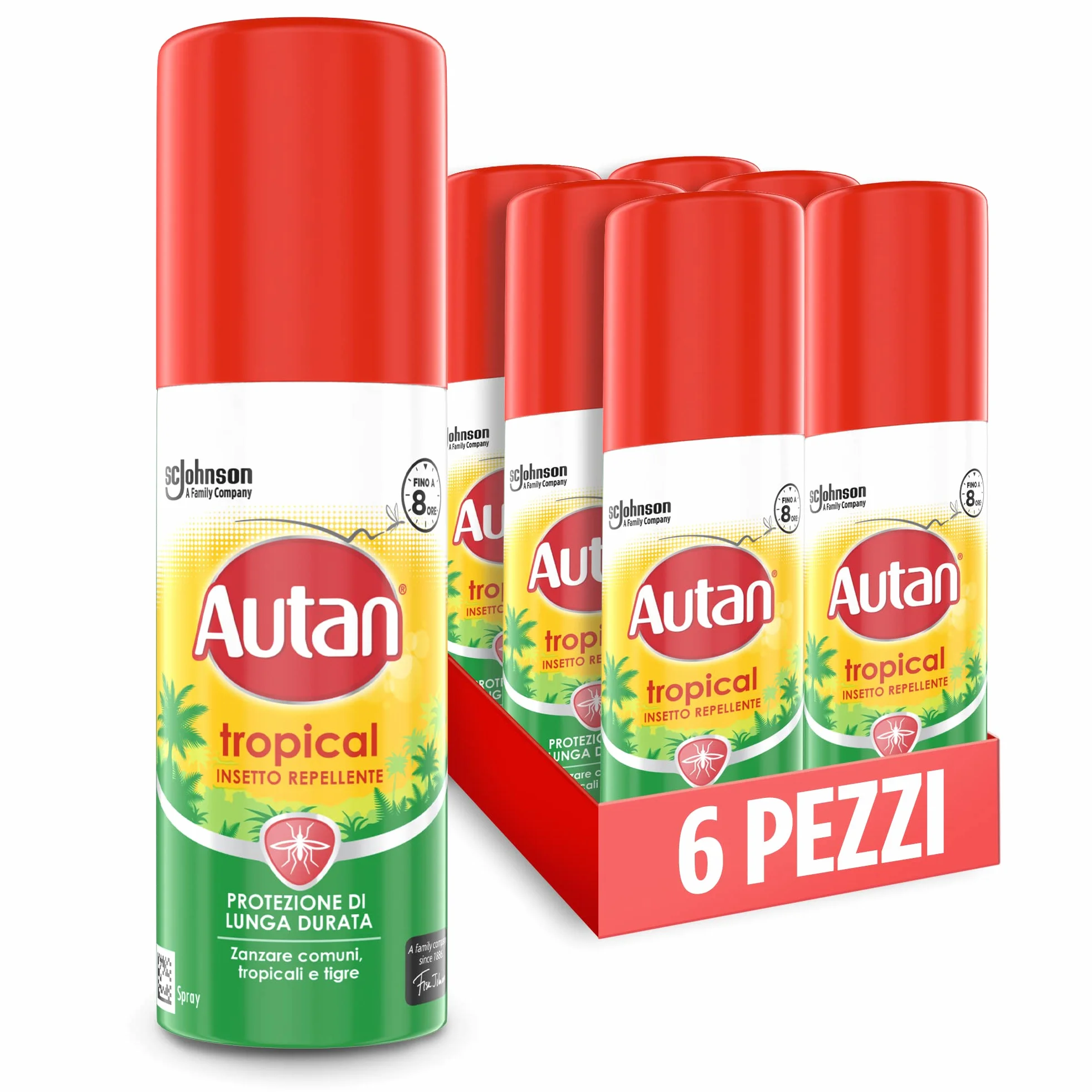Autan Tropical Mini Spray Antizanzare Forte, Repellente Zanzare, 8h Protezione, 6x50 ml