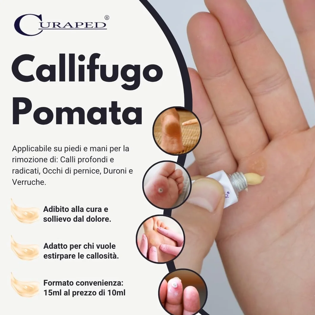 Curaped Callifugo Extra Forte Crema 7,5ml Rimozione Calli Piedi Mani Estirpa Occhio Pernice Verruche 15ml Made in Italy Pomata