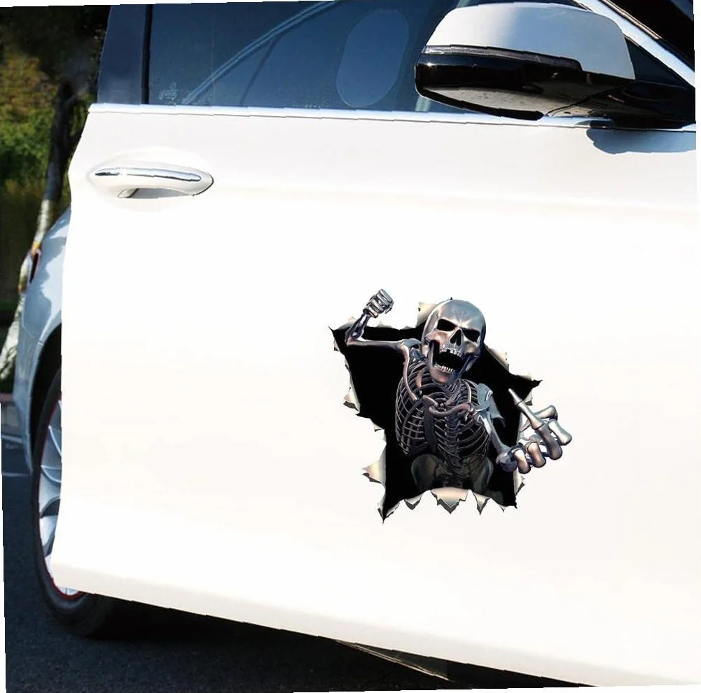 Generico Adesivi per Auto creatività Scheletro in Metallo Teschio nel Foro Adesivi per Auto Graffi Cover DecalcomanieDisponibili e Professionali.