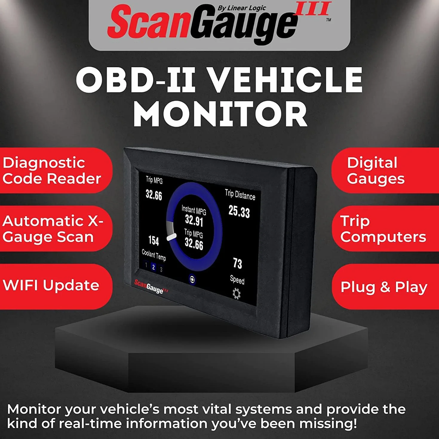 ScanGauge III Computer di viaggio carburante con XGauge (include supporto per finestra Deluxe) PN: sgIII