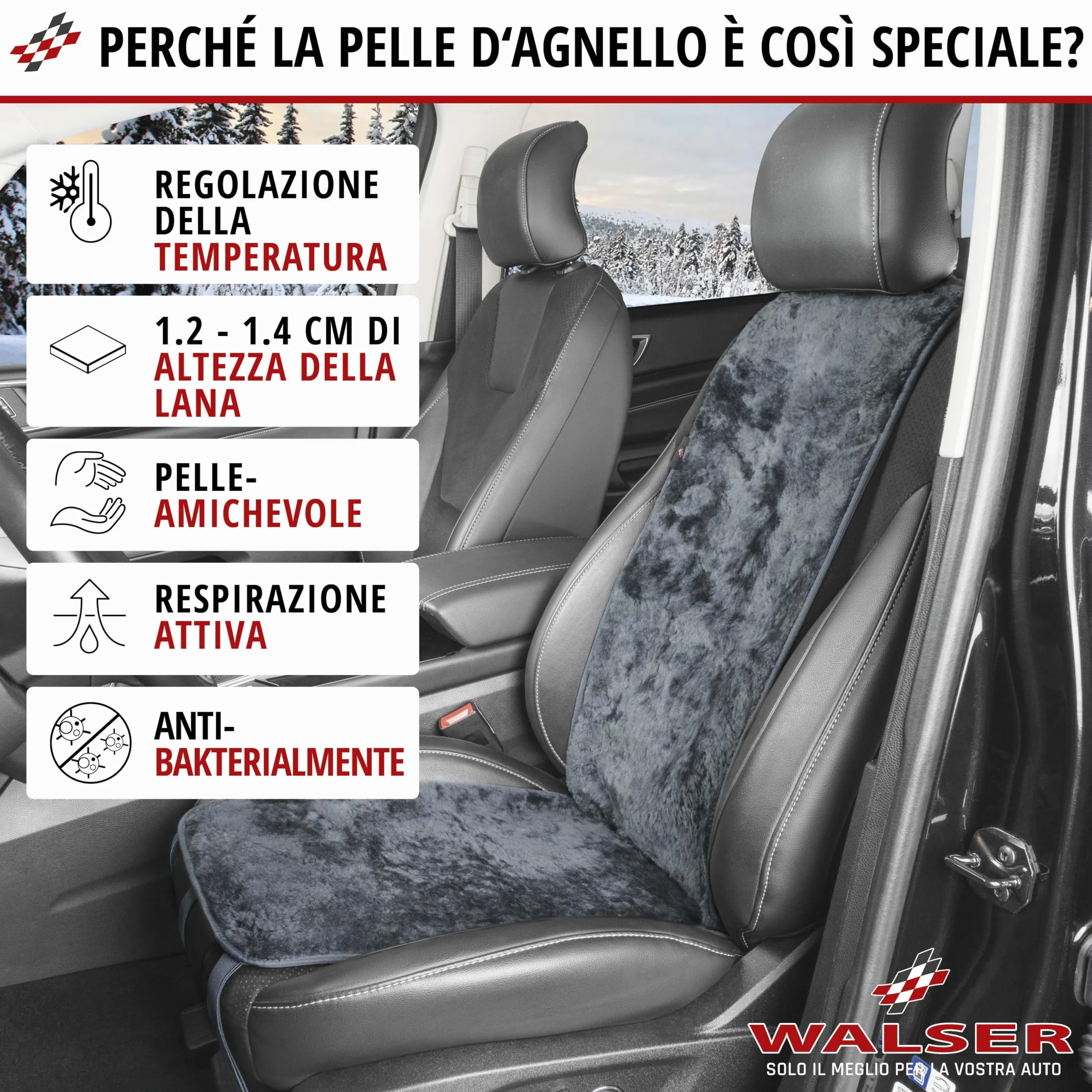 Walser Cosmo coprisedile in pelle d'agnello per auto antracite