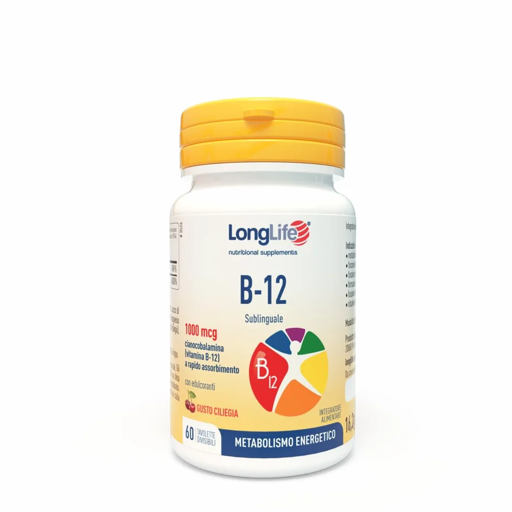 LongLife B12 1000 mcg Vitamina B12 Sublinguale 60 Tavolette Vegano Senza Glutine