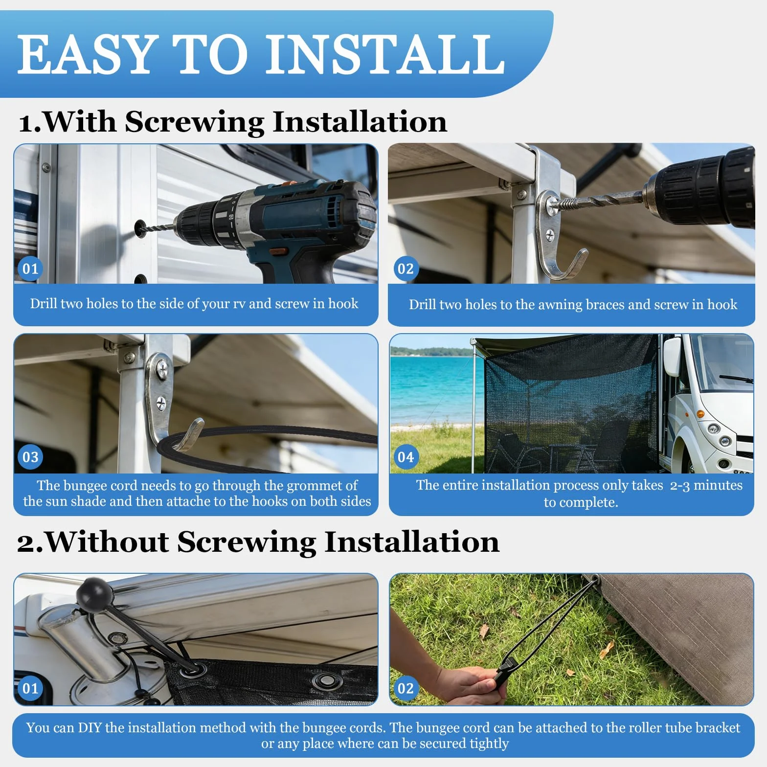 Tendalino Camper 2.1 x 2.5 m Impermeabile Resistente al Sole con Pareti e Accessori